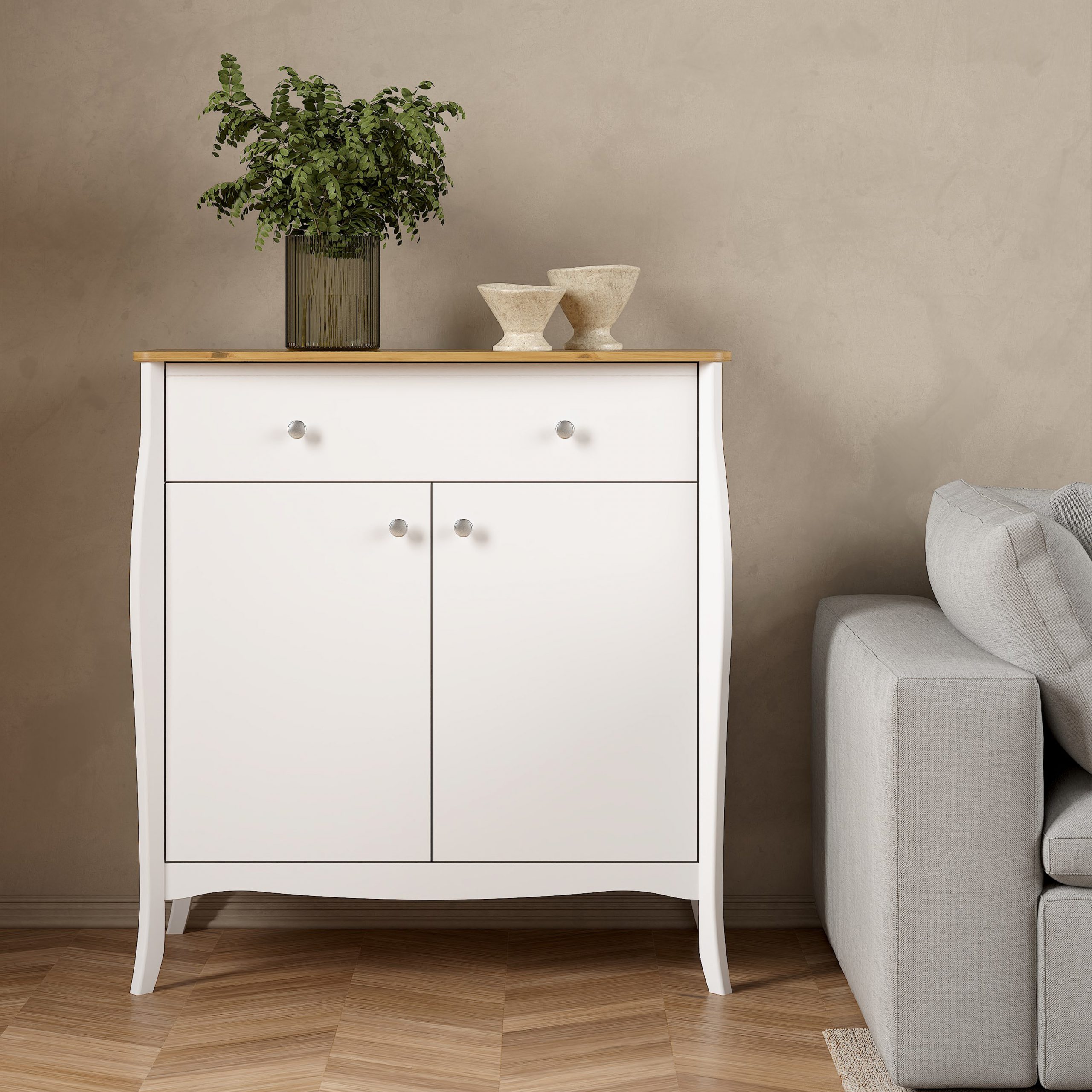 Baroque Sideboard 2 Doors 1 Drawer in Pure White Iced Coffee Lacquer - Image 4