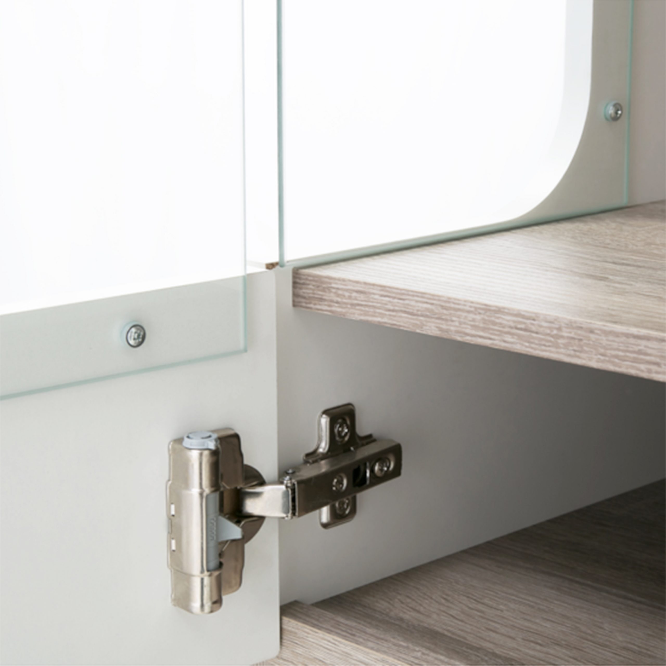 Chelsea Living Tall Glazed Narrow Display Unit (RHD) in White with a Truffle Oak Trim - Image 5