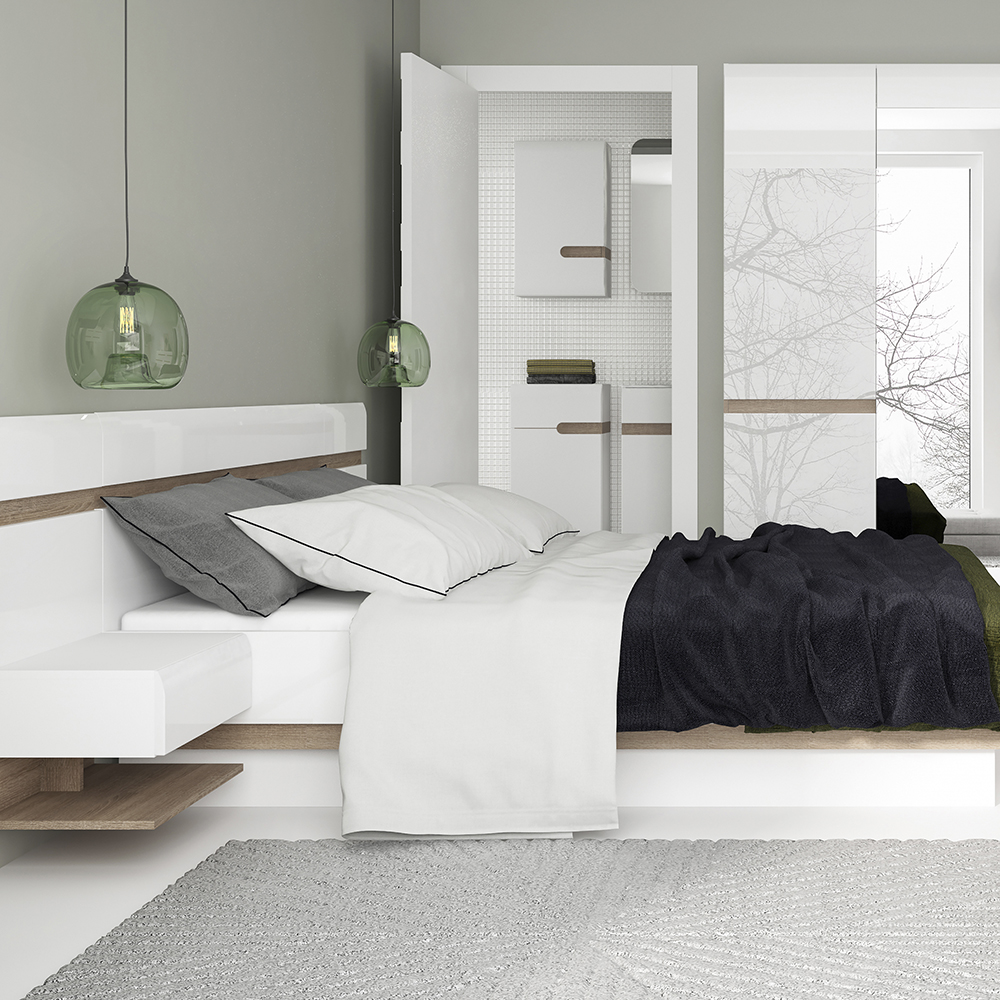 Chelsea Bedroom 3 Door Wardrobe with Mirror in White with a Truffle Oak Trim - Image 2