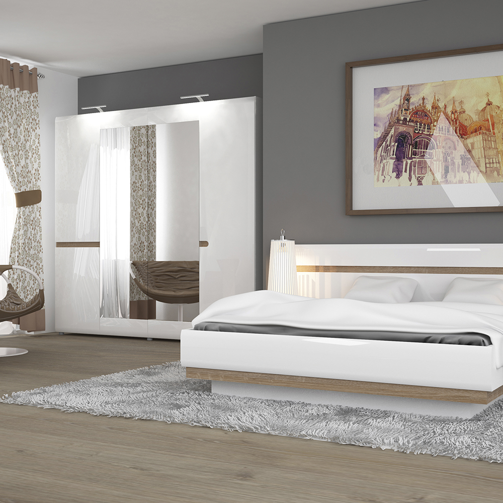 Chelsea Bedroom 4 Door Wardrobe with Mirrors in White with a Truffle Oak Trim - Image 3