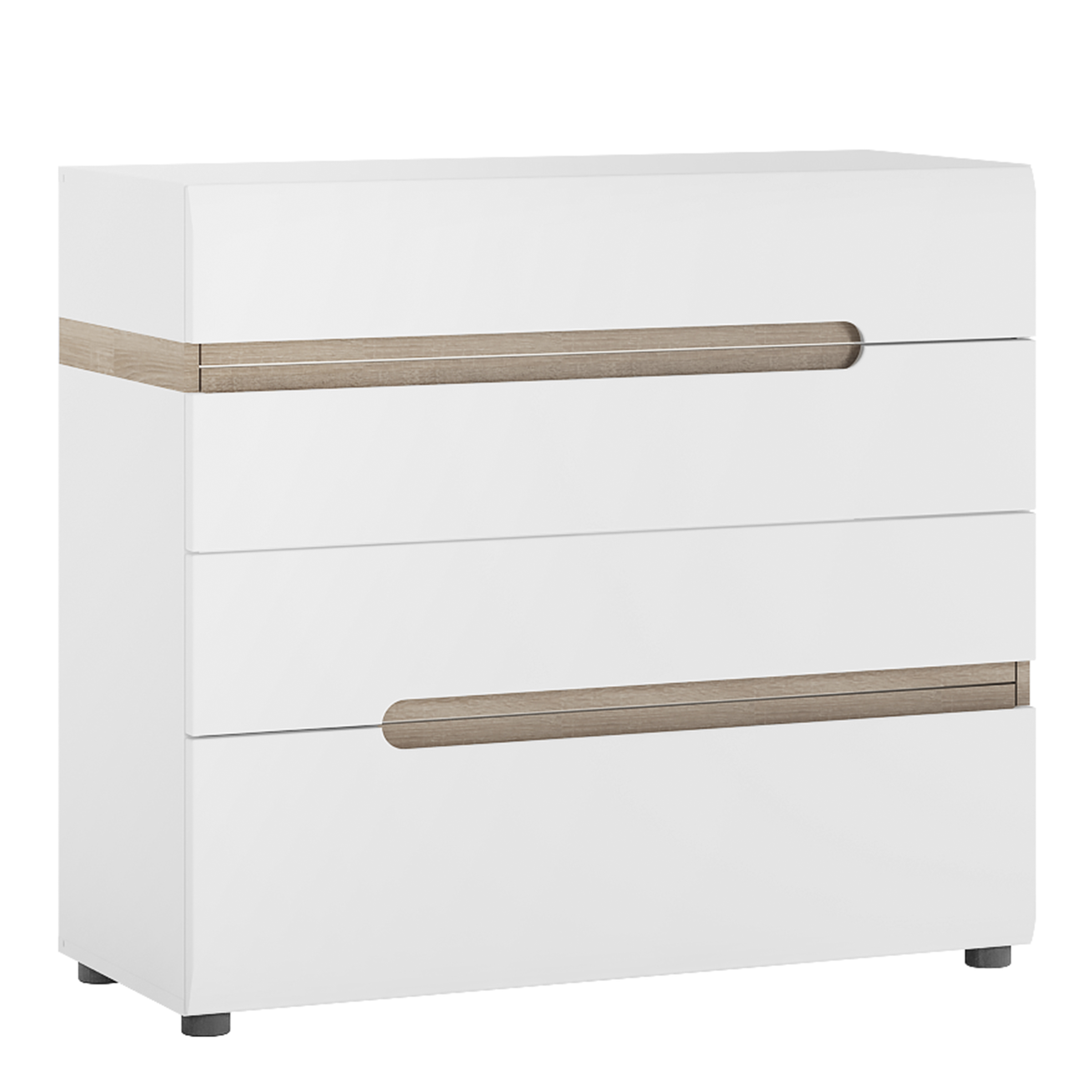 Chelsea Bedroom 4 Drawer Chest in White with a Truffle Oak Trim