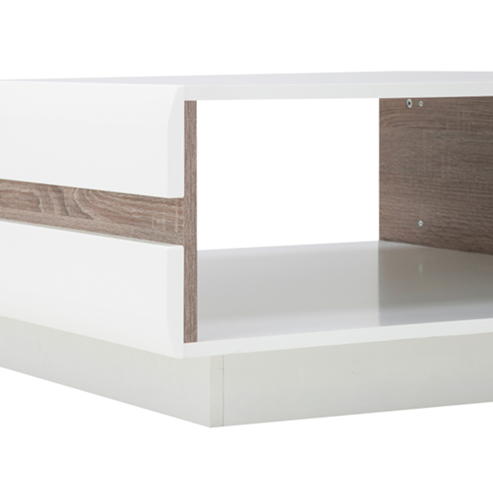 Chelsea Living Small Designer Coffee Table in White with a Truffle Oak Trim - Image 4