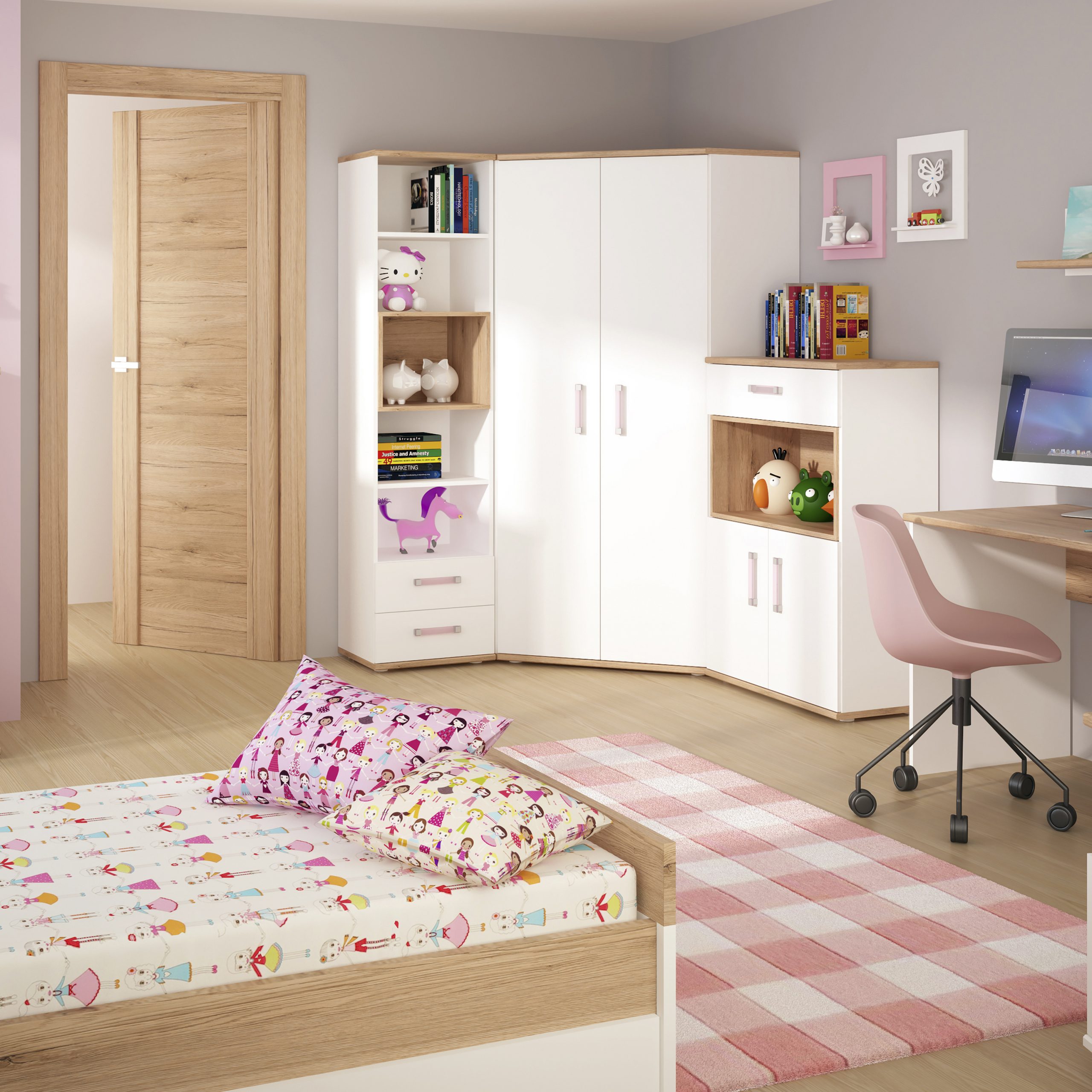 4KIDS Tall 2 Drawer Bookcase with Lilac Handles - Image 3
