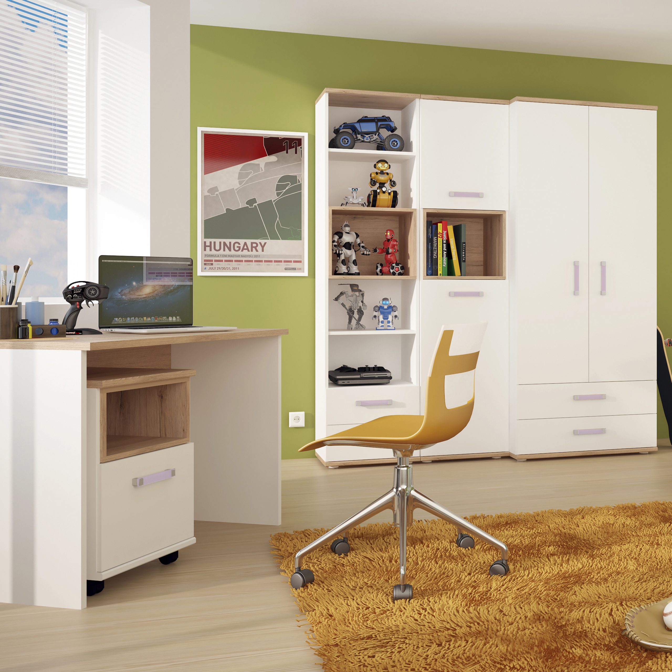 4KIDS 1 Door Desk Mobile with Lilac Handles - Image 3