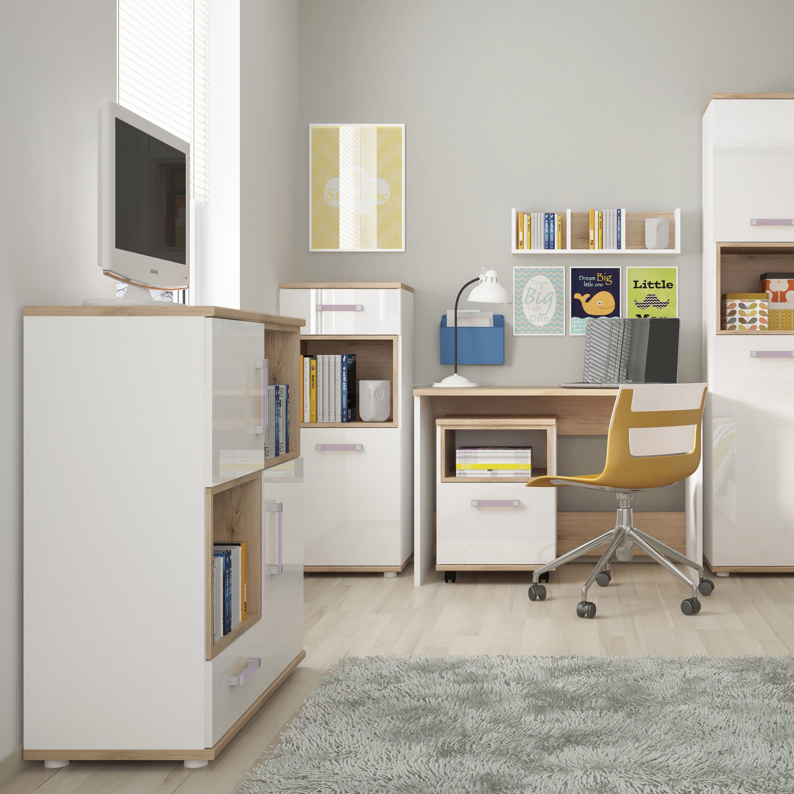 4KIDS 1 Door Desk Mobile with Lilac Handles - Image 4