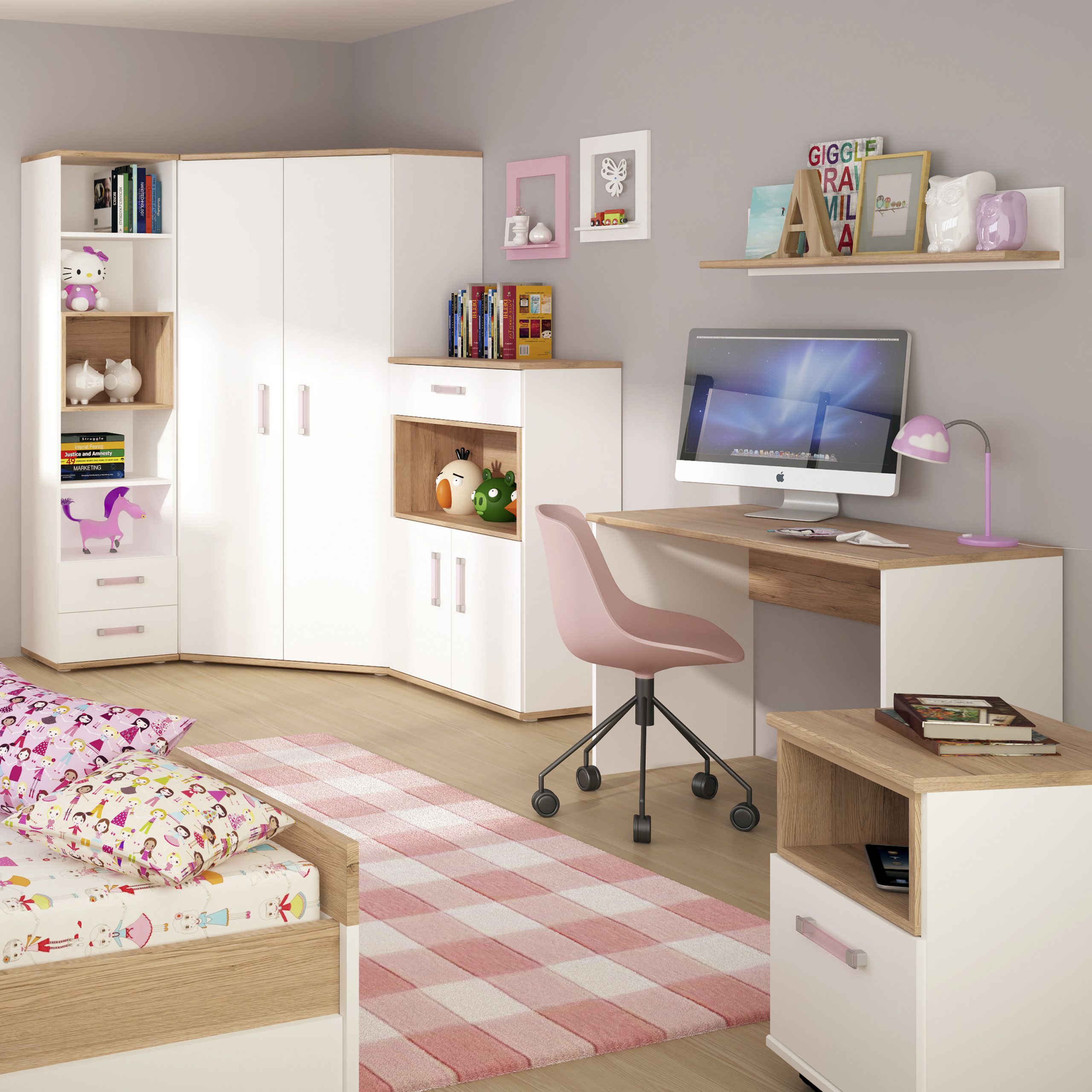 4KIDS 1 Drawer Bedside Cabinet with Lilac Handles - Image 2