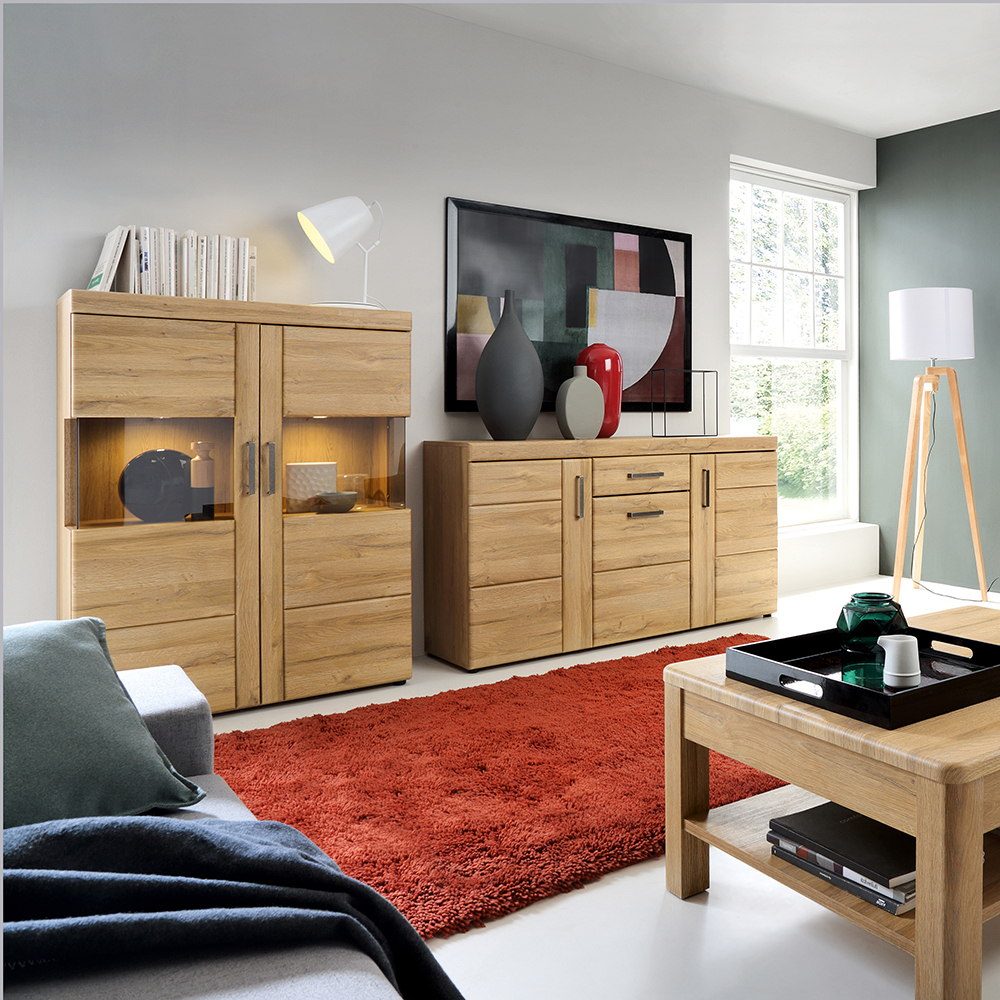 Cortina Low Wide 2 Door Display Cabinet in Grandson Oak - Image 4