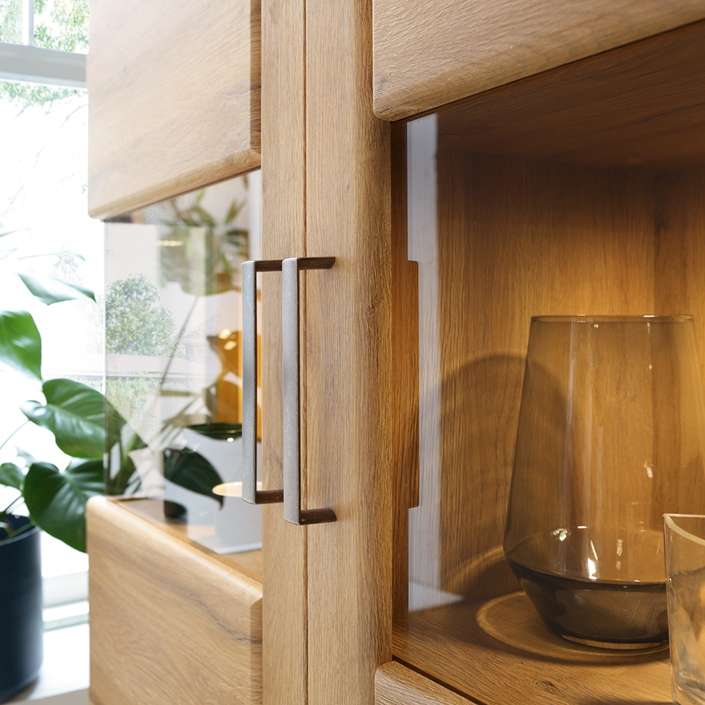 Cortina Tall Wide 2 Door glazed Display Cabinet in Grandson Oak - Image 3