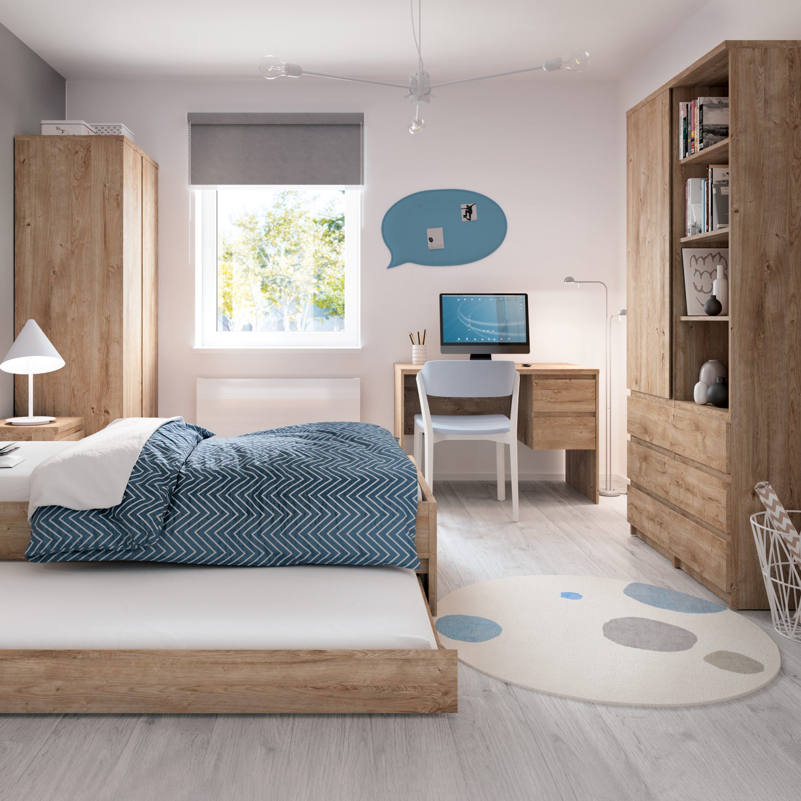 Fribo Tall Narrow 3 Drawer Bookcase in Oak - Image 4