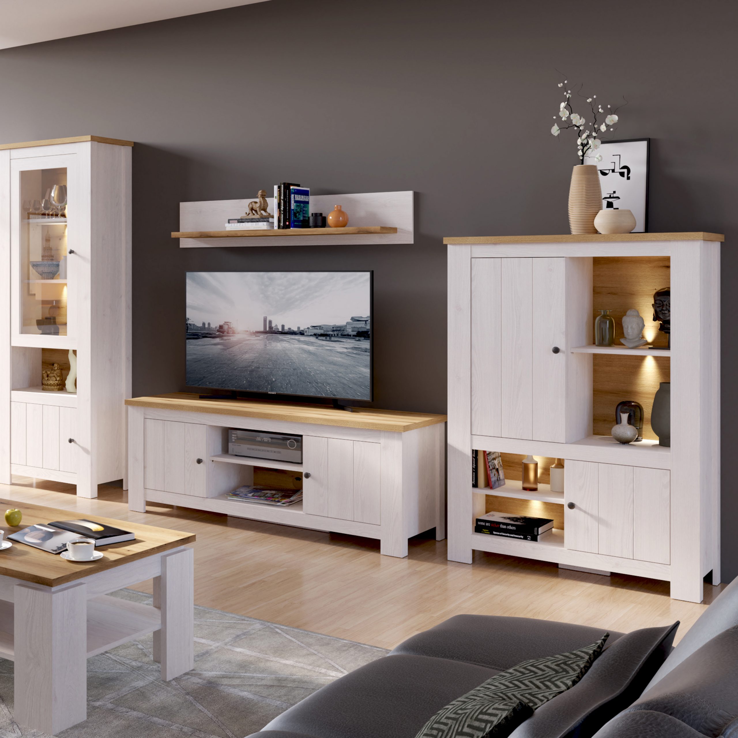 Celesto 2 Door Cabinet in White and Oak - Image 2
