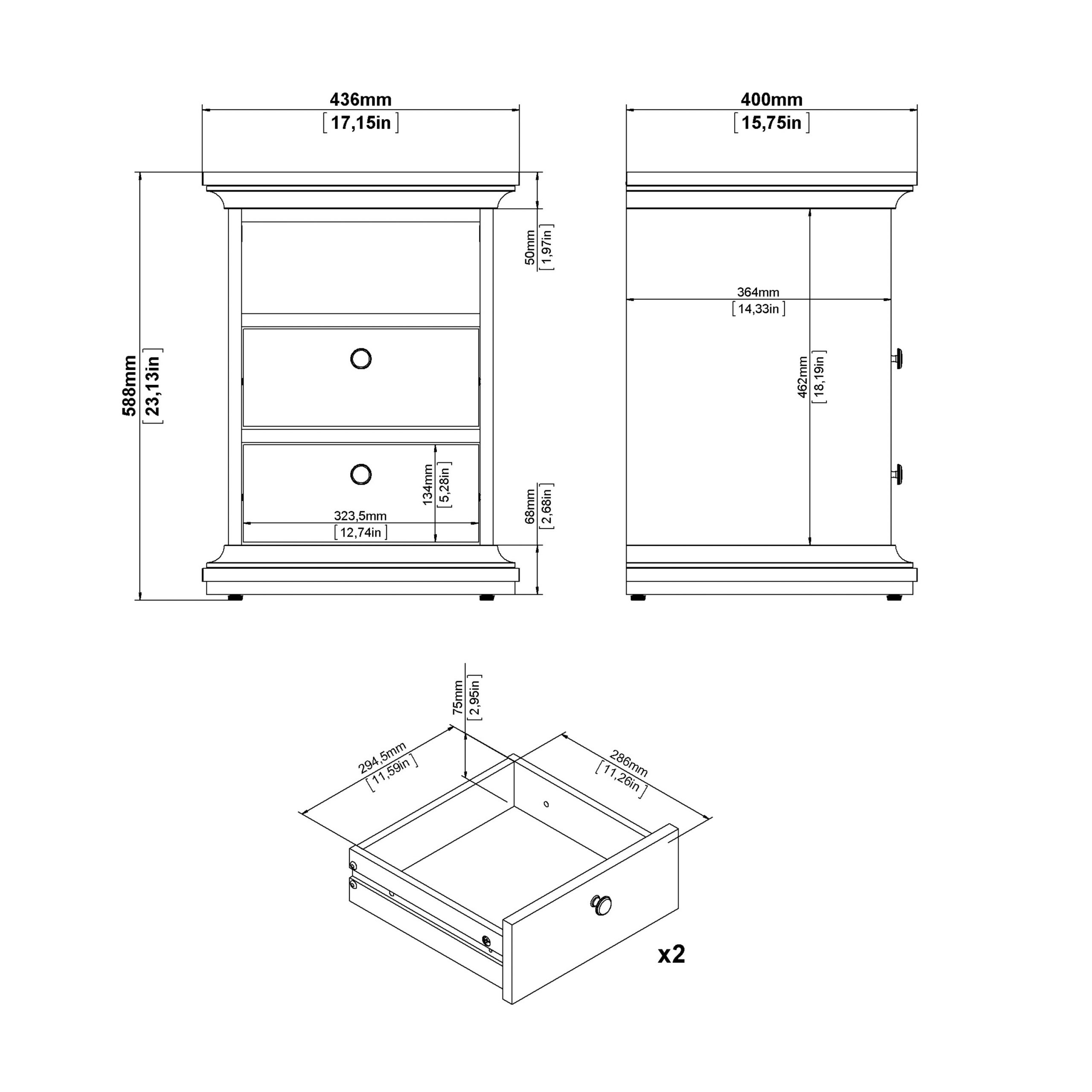 Paris Bedside 2 Drawers in Matt Grey - Image 9