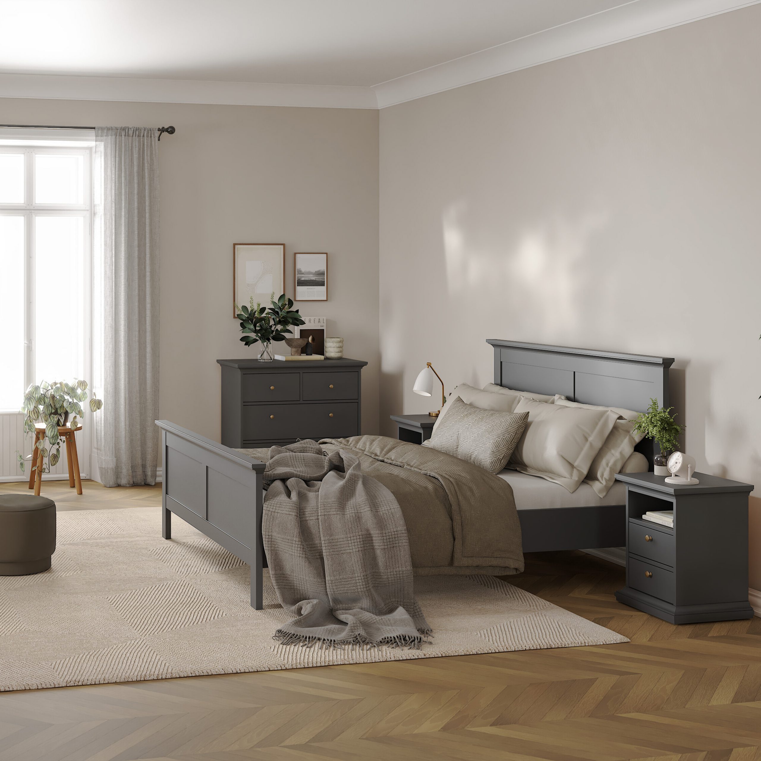 Paris Bedside 2 Drawers in Matt Grey - Image 4