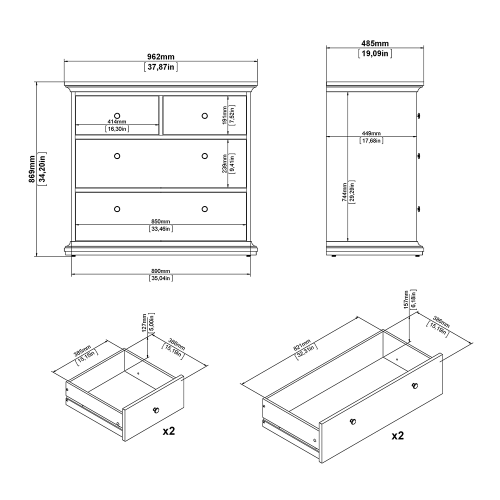 Paris Chest of 4 Drawers in White - Image 11