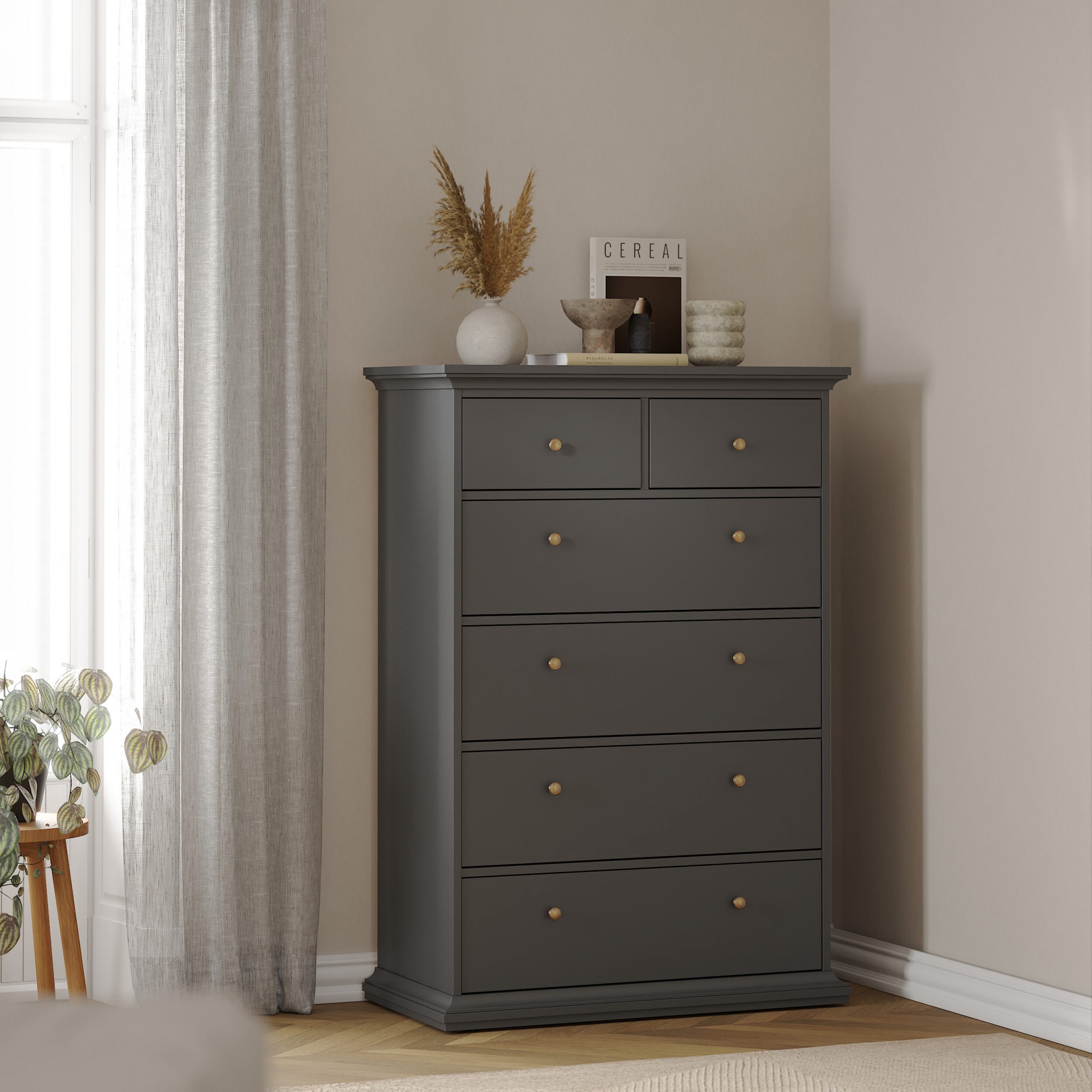 Paris Chest of 6 Drawers in Matt Grey - Image 5