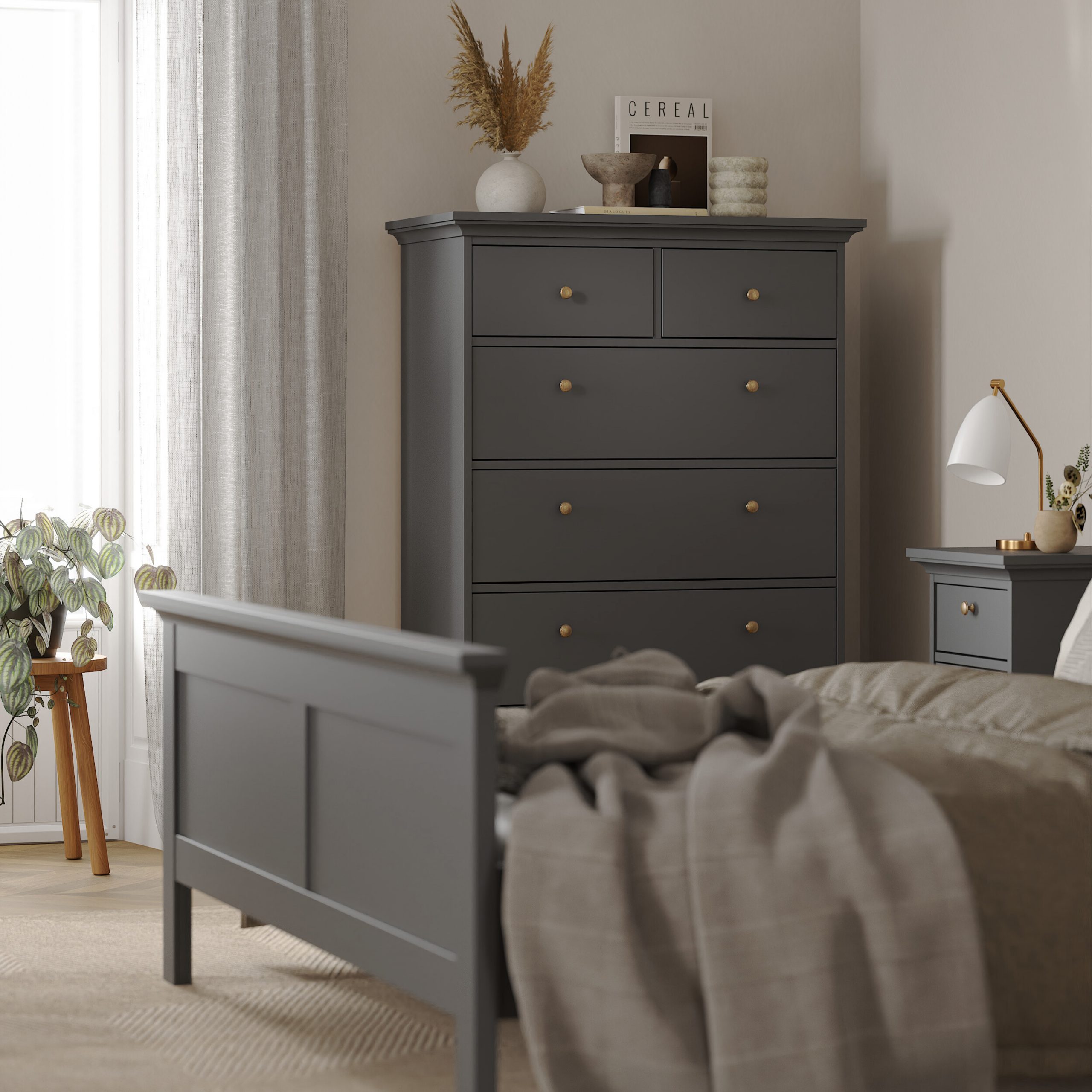 Paris Chest of 6 Drawers in Matt Grey - Image 6