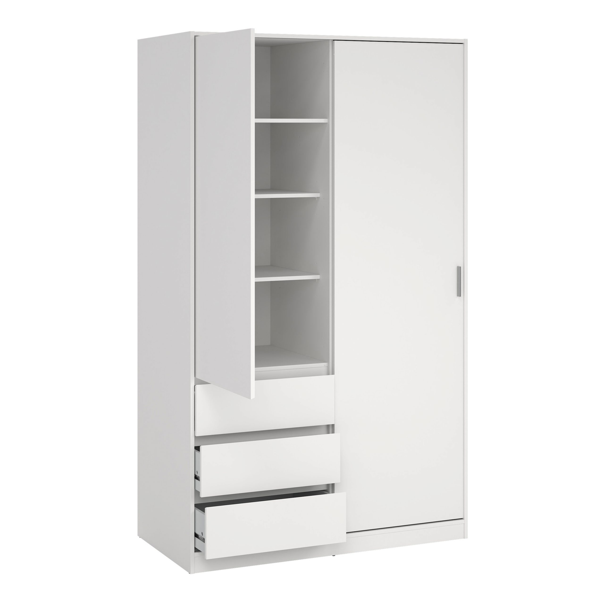 Naia Wardrobe with 1 Sliding Door and 1 Door + 3 Drawers in White - Image 2