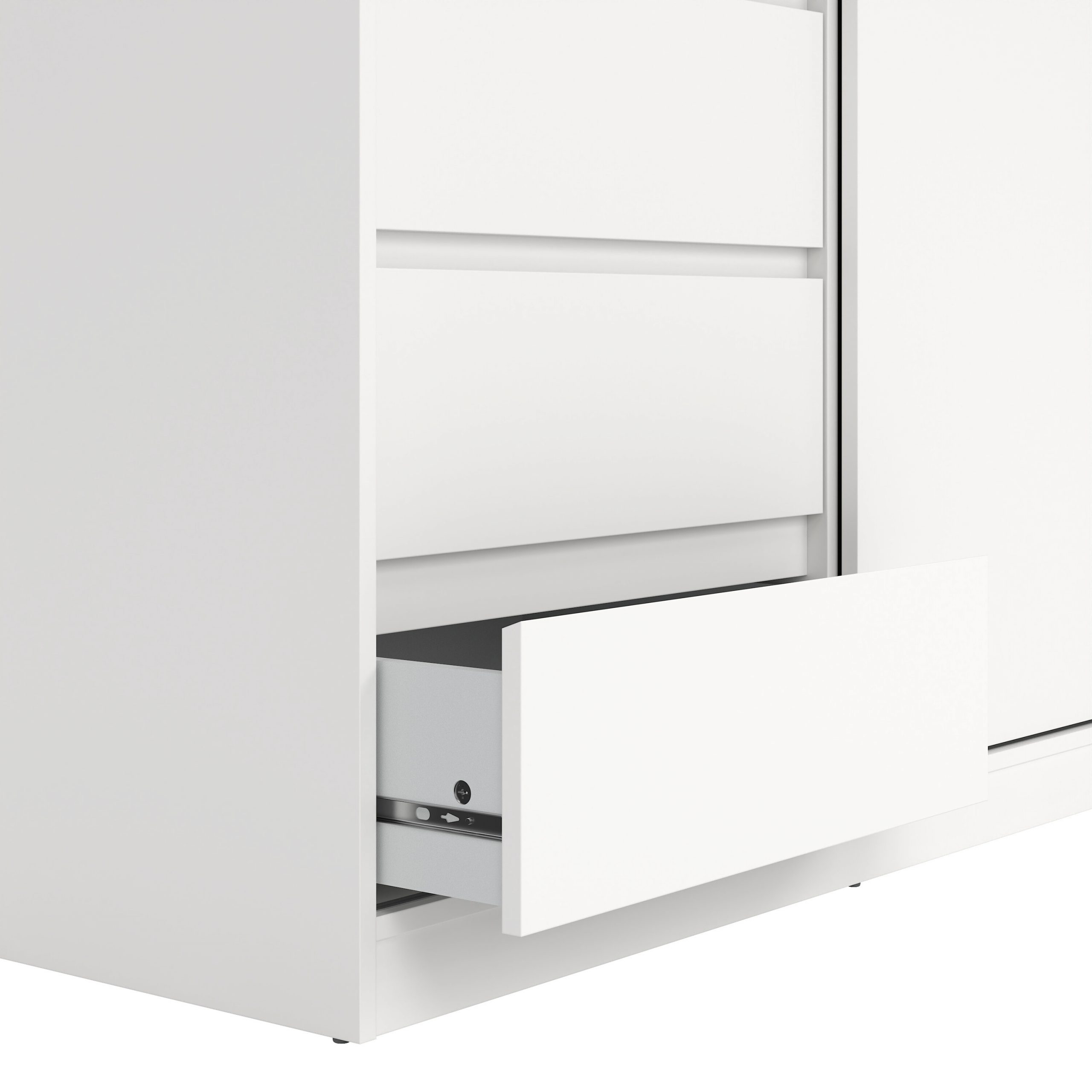 Naia Wardrobe with 1 Sliding Door and 1 Door + 3 Drawers in White - Image 7