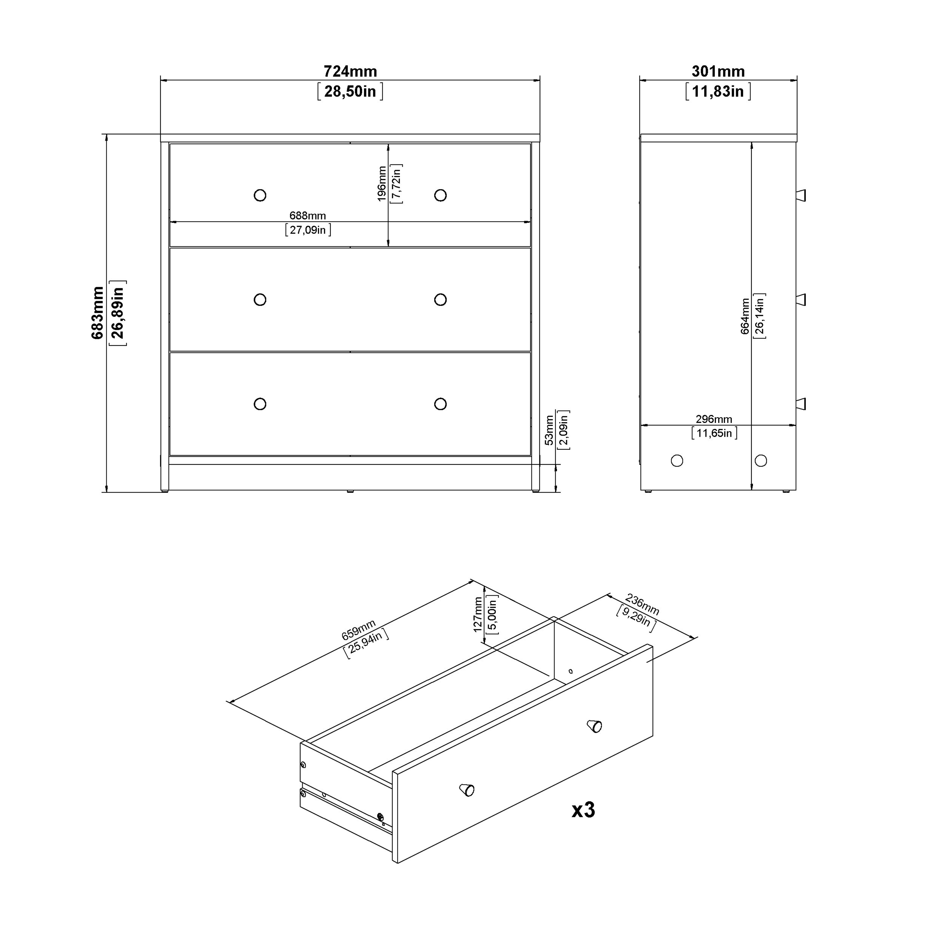 May Chest of 3 Drawers in Jackson Hickory Oak - Image 8