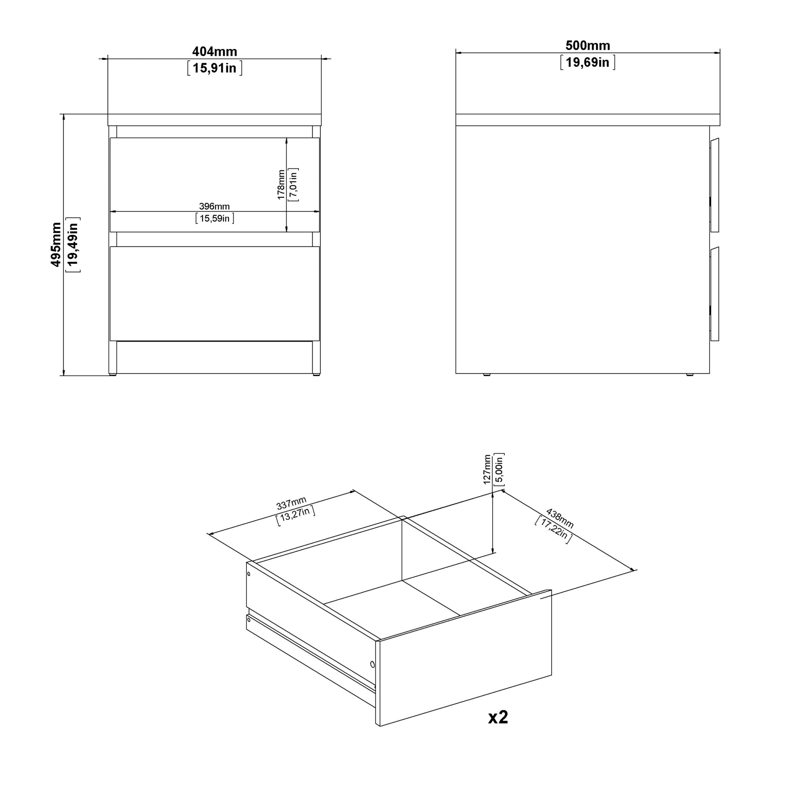 Naia Bedside 2 drawers in White high gloss - Image 6