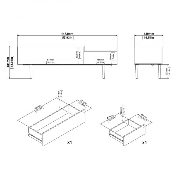 Unit Sideboard 2 Drawers 3 Doors in White and Walnut - Image 10