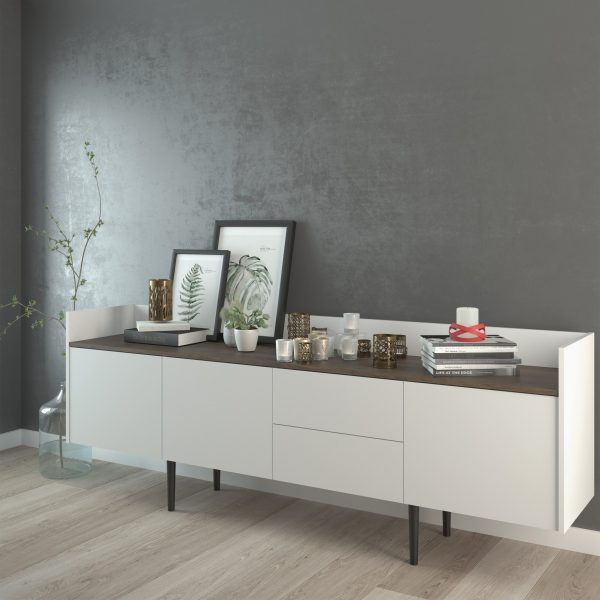 Unit Sideboard 2 Drawers 3 Doors in White and Walnut - Image 3