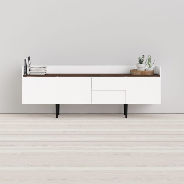 Unit Sideboard 2 Drawers 3 Doors in White and Walnut - Image 4