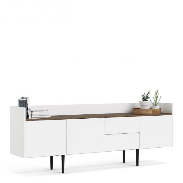 Unit Sideboard 2 Drawers 3 Doors in White and Walnut - Image 5