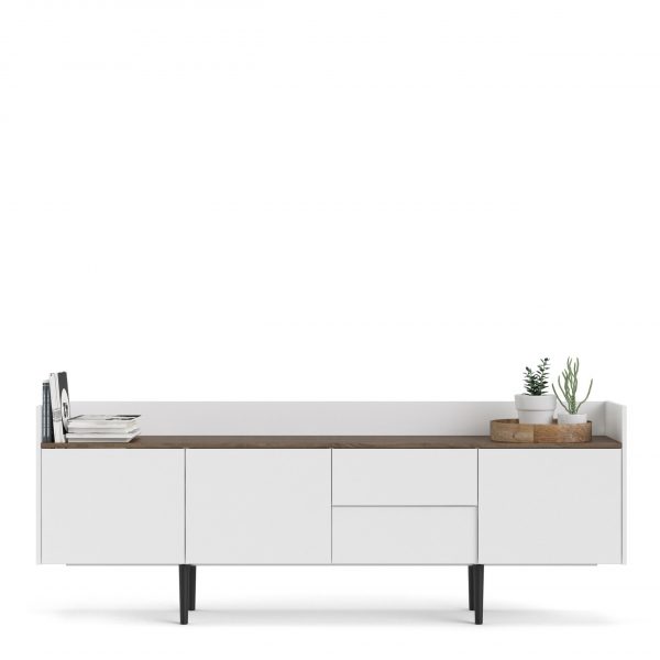 Unit Sideboard 2 Drawers 3 Doors in White and Walnut - Image 6