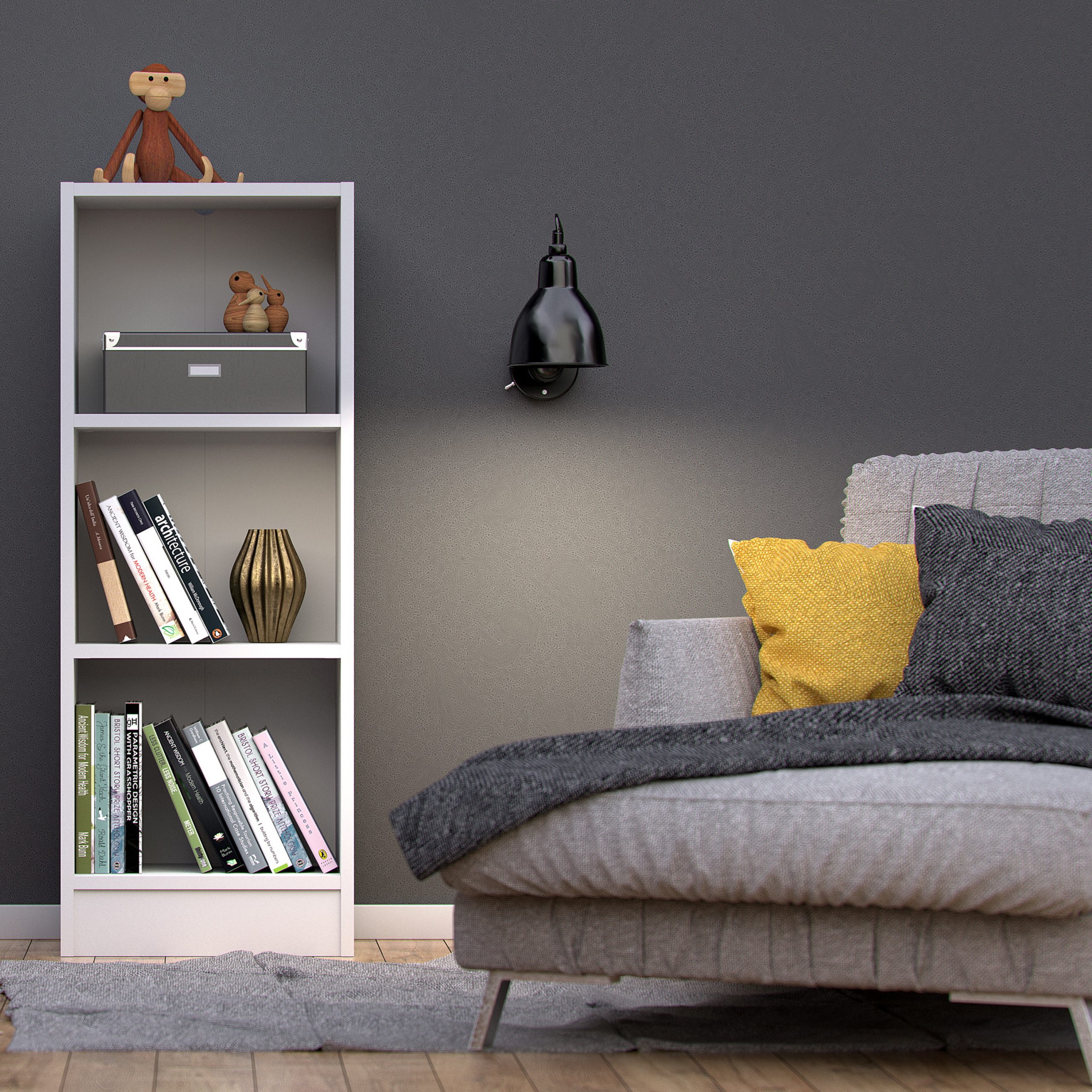 Basic Low Narrow Bookcase (2 Shelves) in White - Image 2