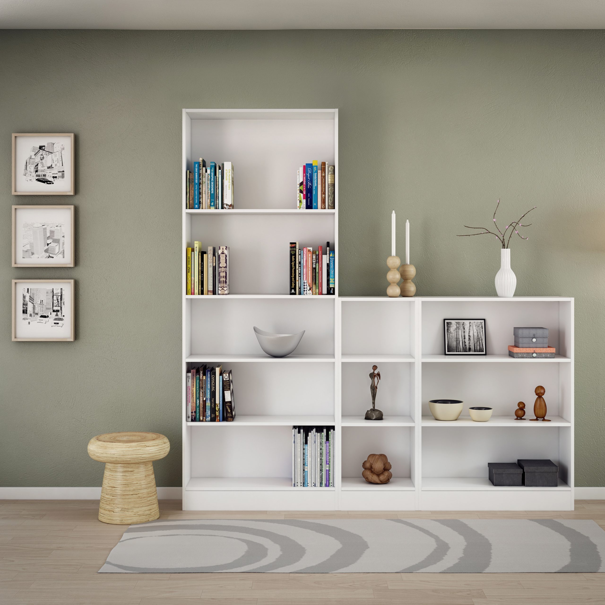 Basic Low Narrow Bookcase (2 Shelves) in White - Image 3