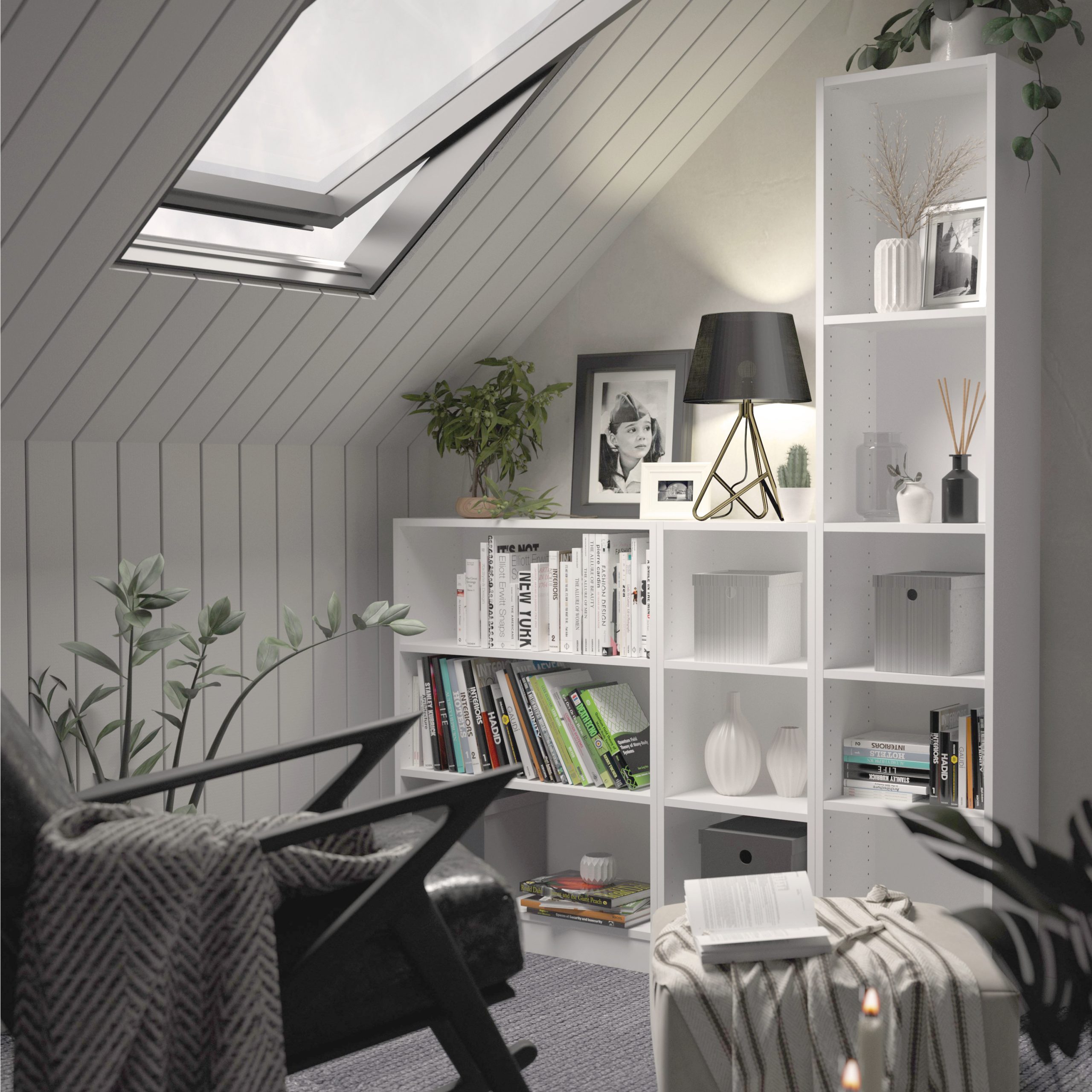 Basic Low Narrow Bookcase (2 Shelves) in White - Image 4