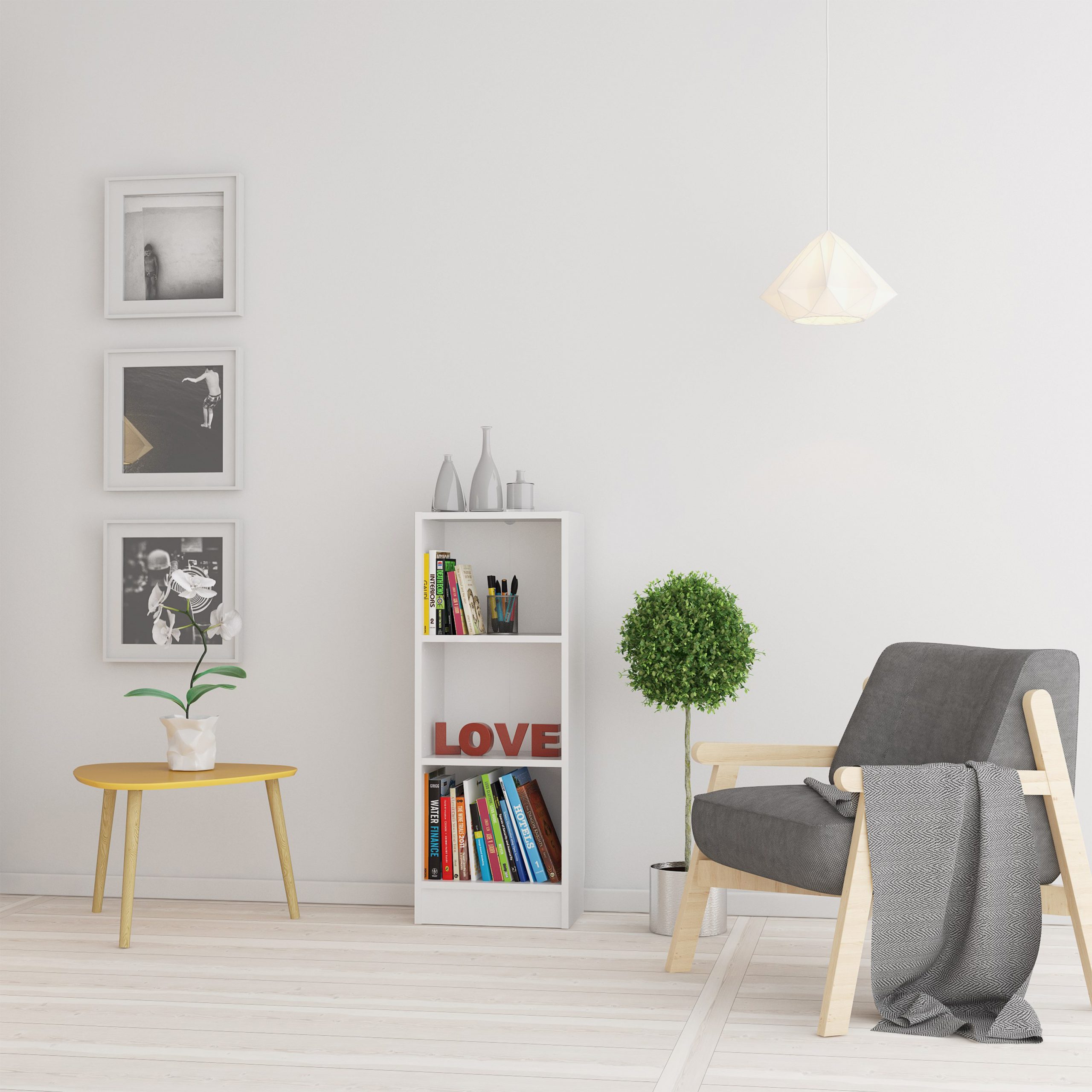 Basic Low Narrow Bookcase (2 Shelves) in White - Image 5
