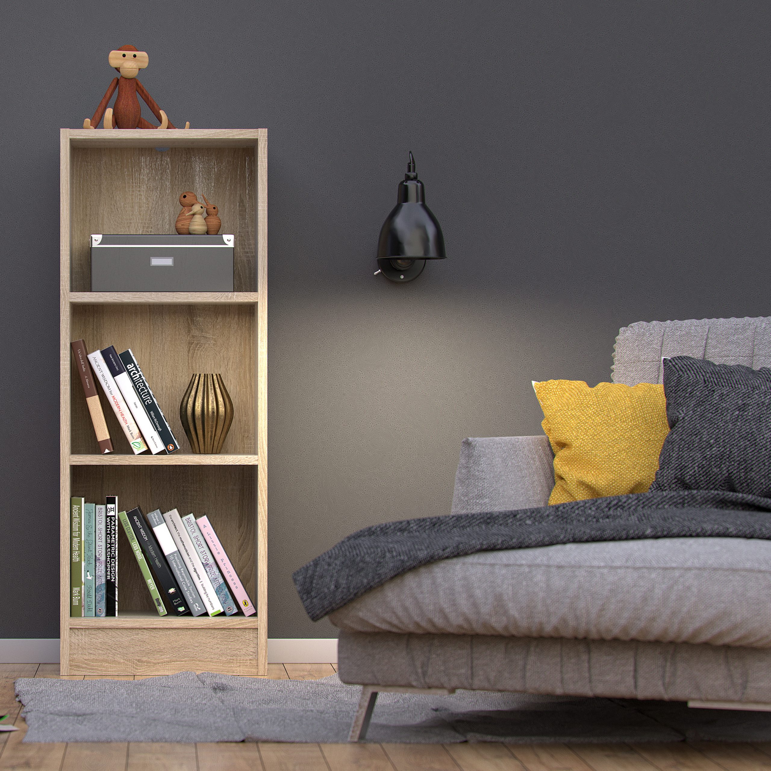 Basic Low Narrow Bookcase (2 Shelves) in Oak - Image 3