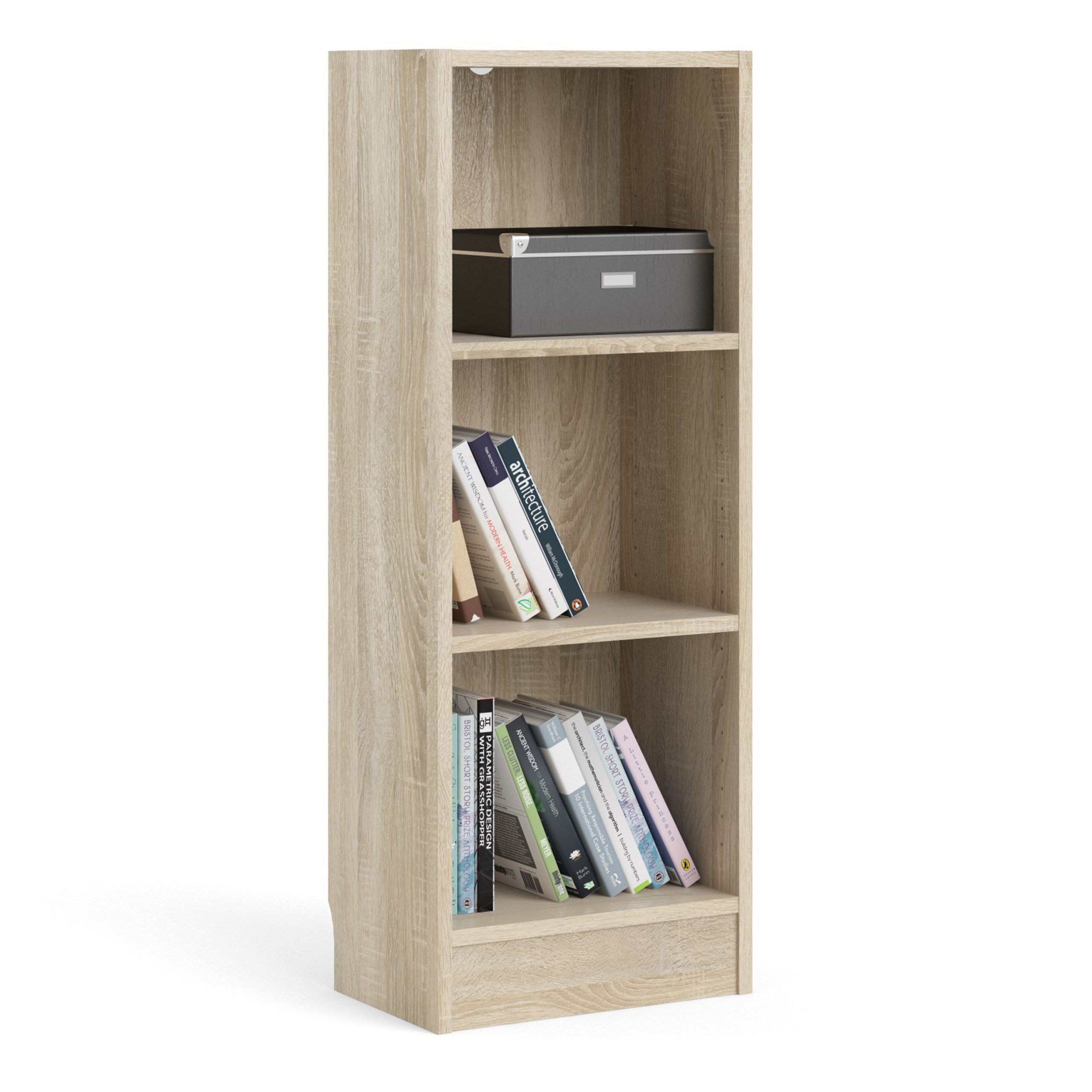 Basic Low Narrow Bookcase (2 Shelves) in Oak - Image 4