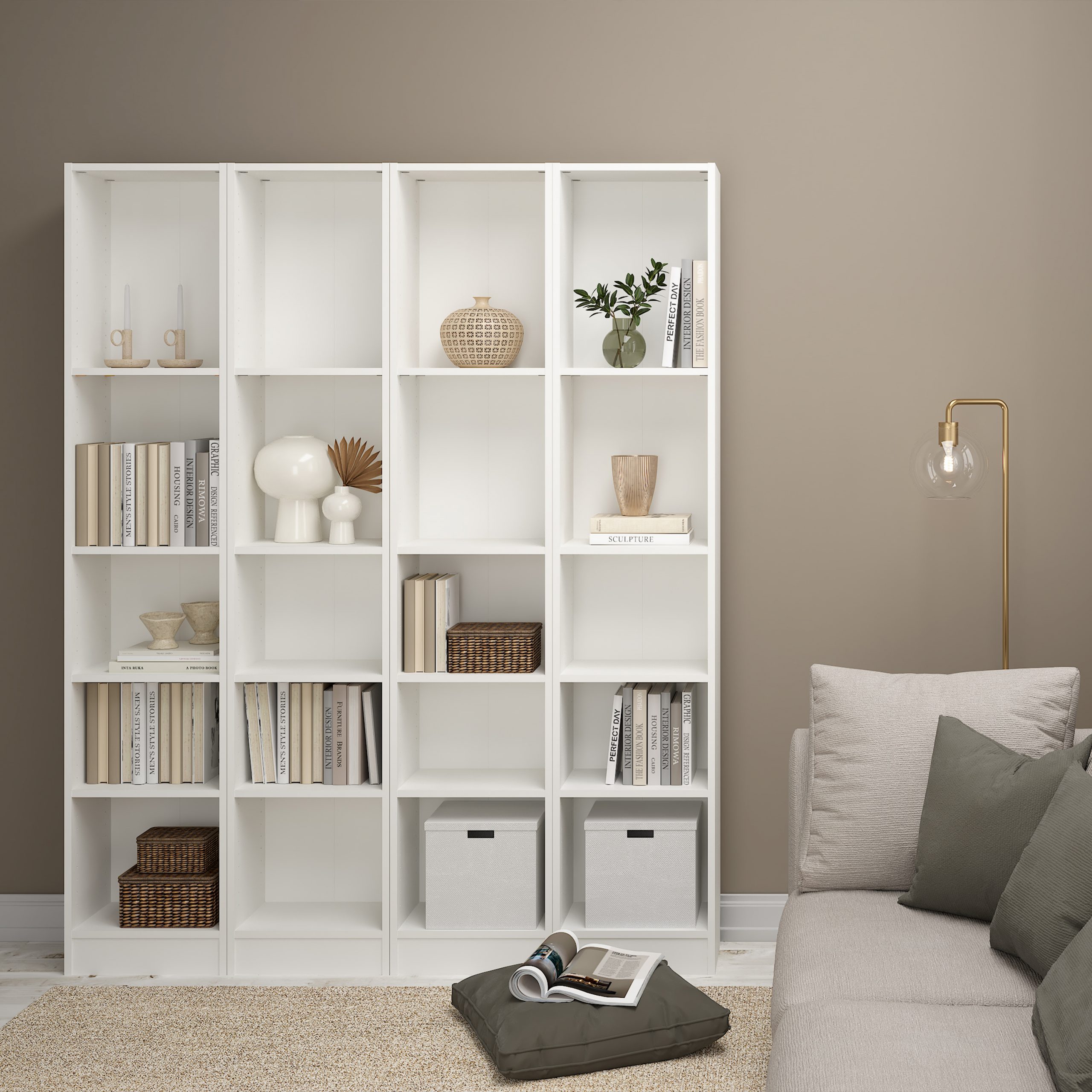Basic Tall Narrow Bookcase (4 Shelves) in White - Image 2