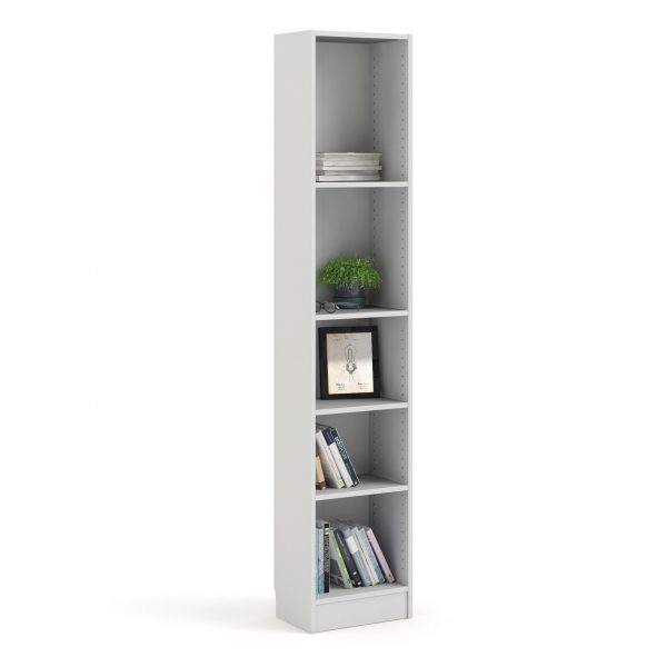 Basic Tall Narrow Bookcase (4 Shelves) in White - Image 3