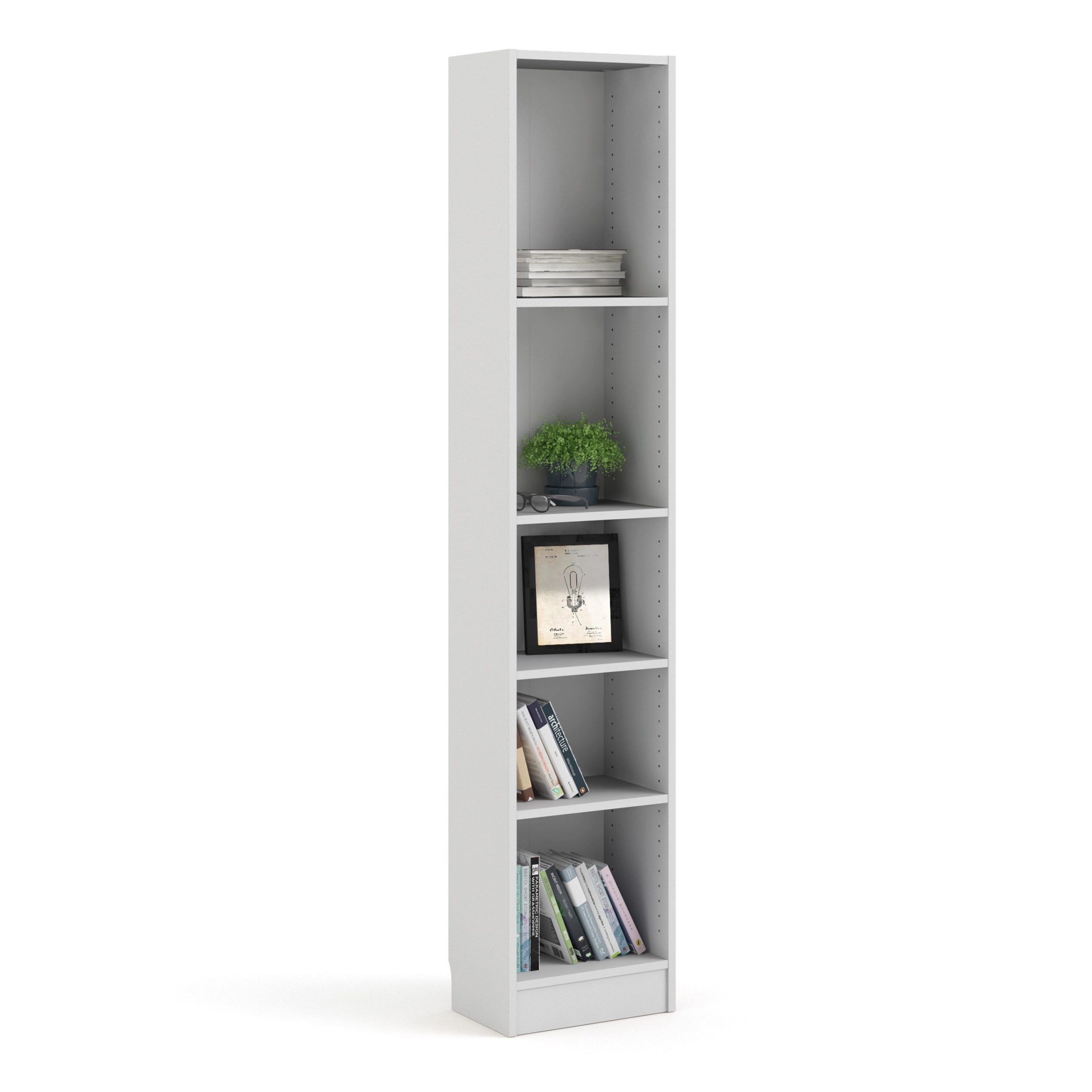 Basic Tall Narrow Bookcase (4 Shelves) in White - Image 3