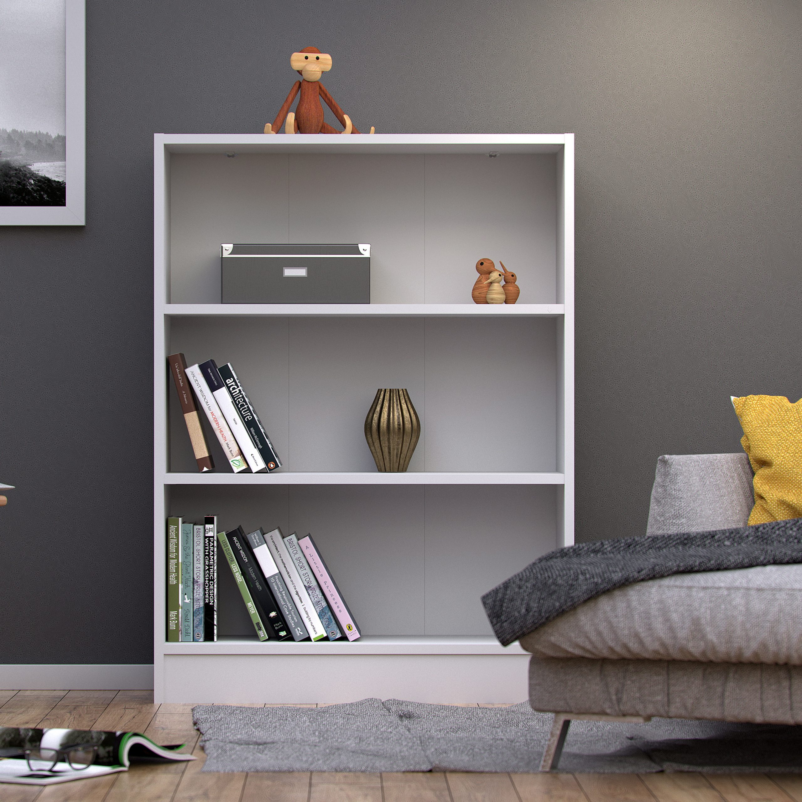 Basic Low Wide Bookcase (2 Shelves) in White - Image 2