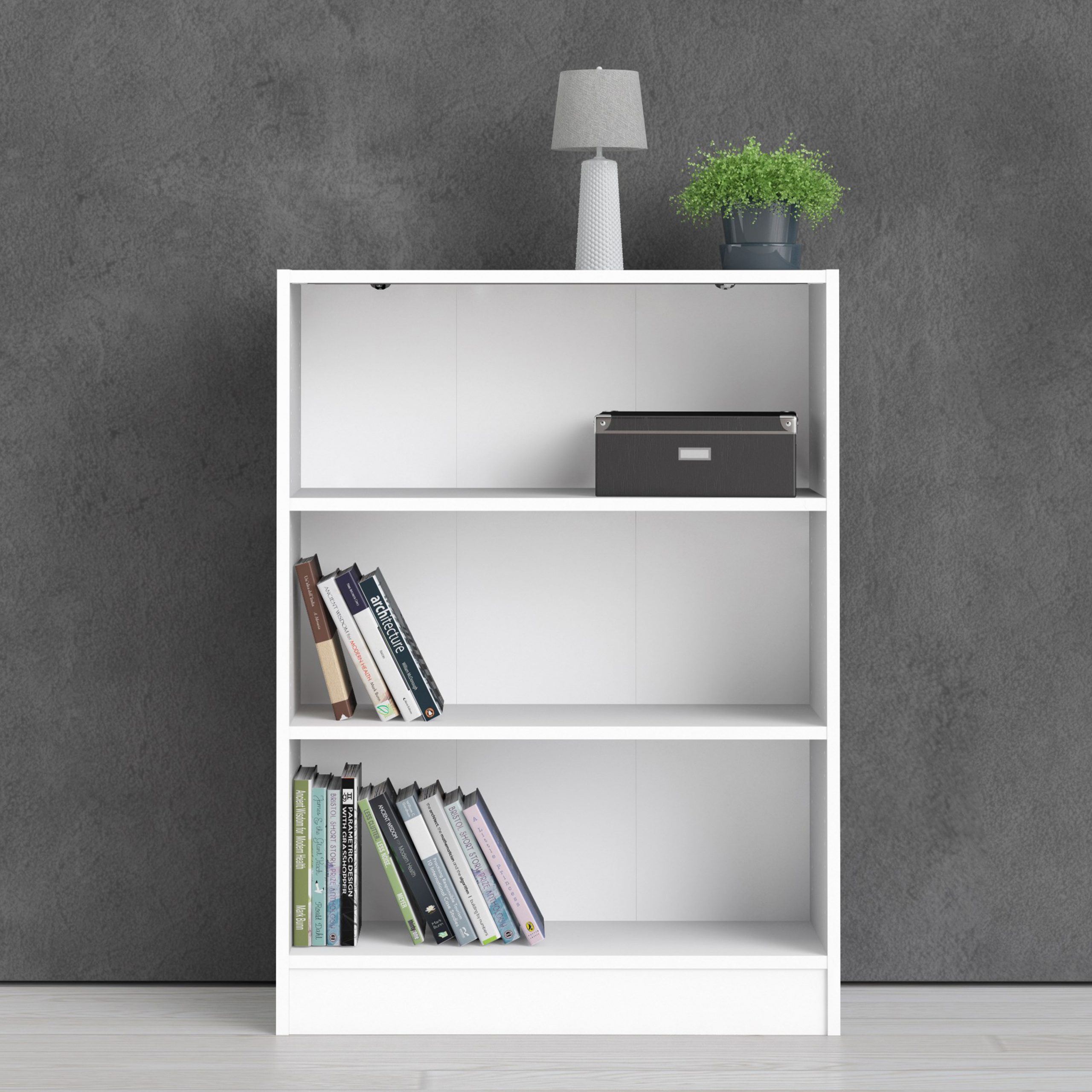 Basic Low Wide Bookcase (2 Shelves) in White - Image 7