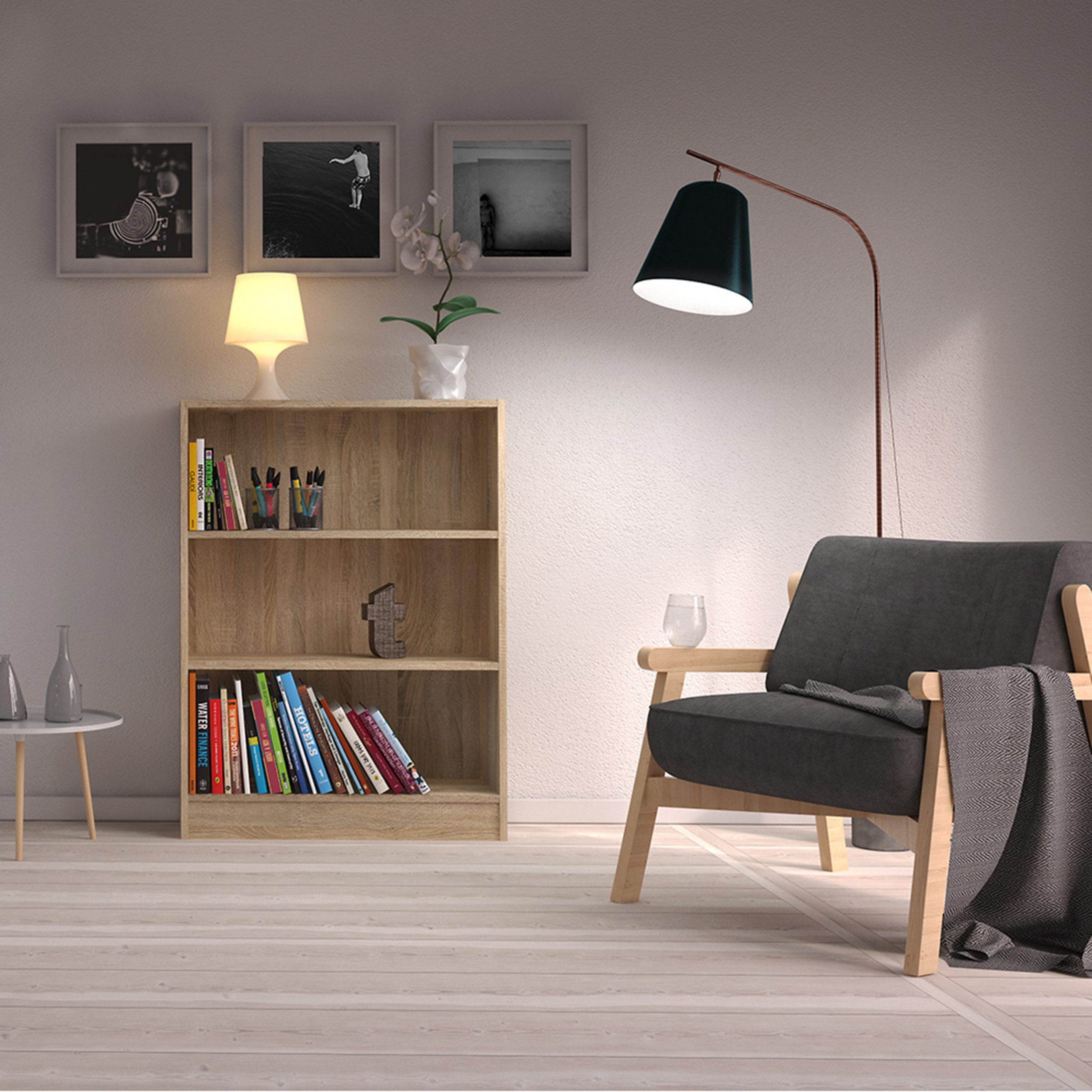Basic Low Wide Bookcase (2 Shelves) in Oak - Image 3