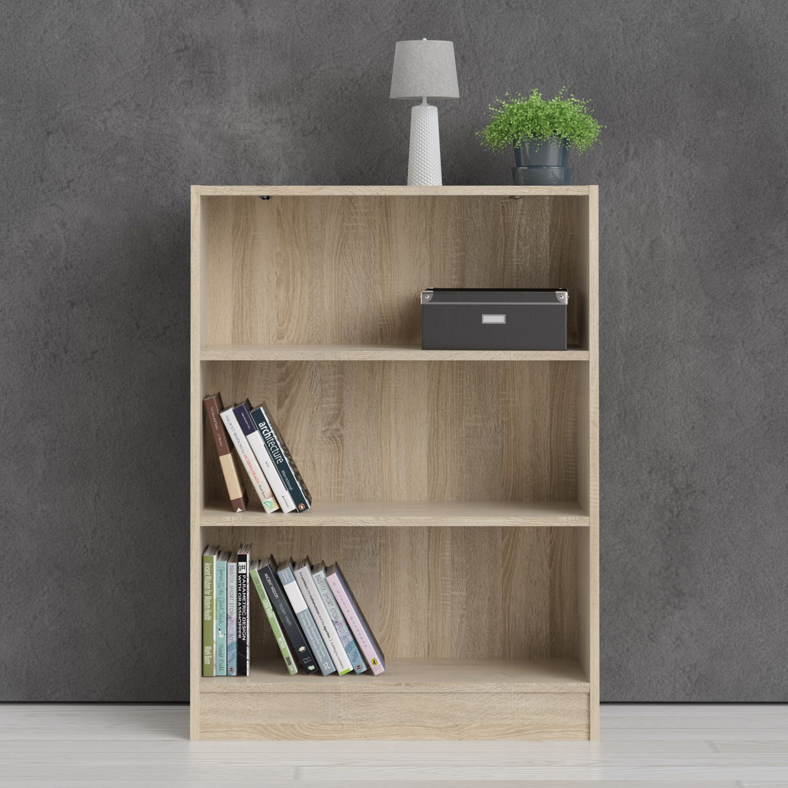 Basic Low Wide Bookcase (2 Shelves) in Oak - Image 5