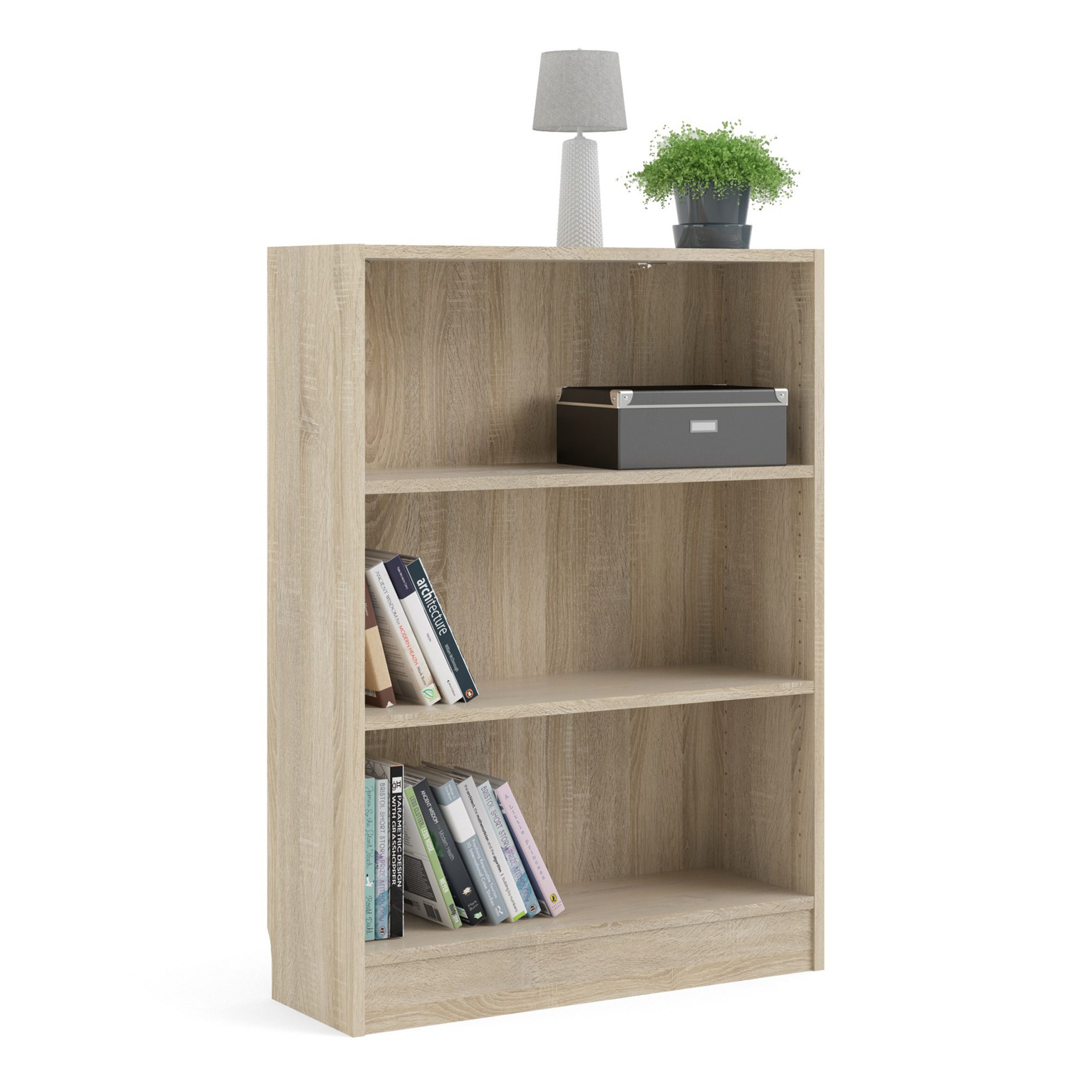 Basic Low Wide Bookcase (2 Shelves) in Oak - Image 6