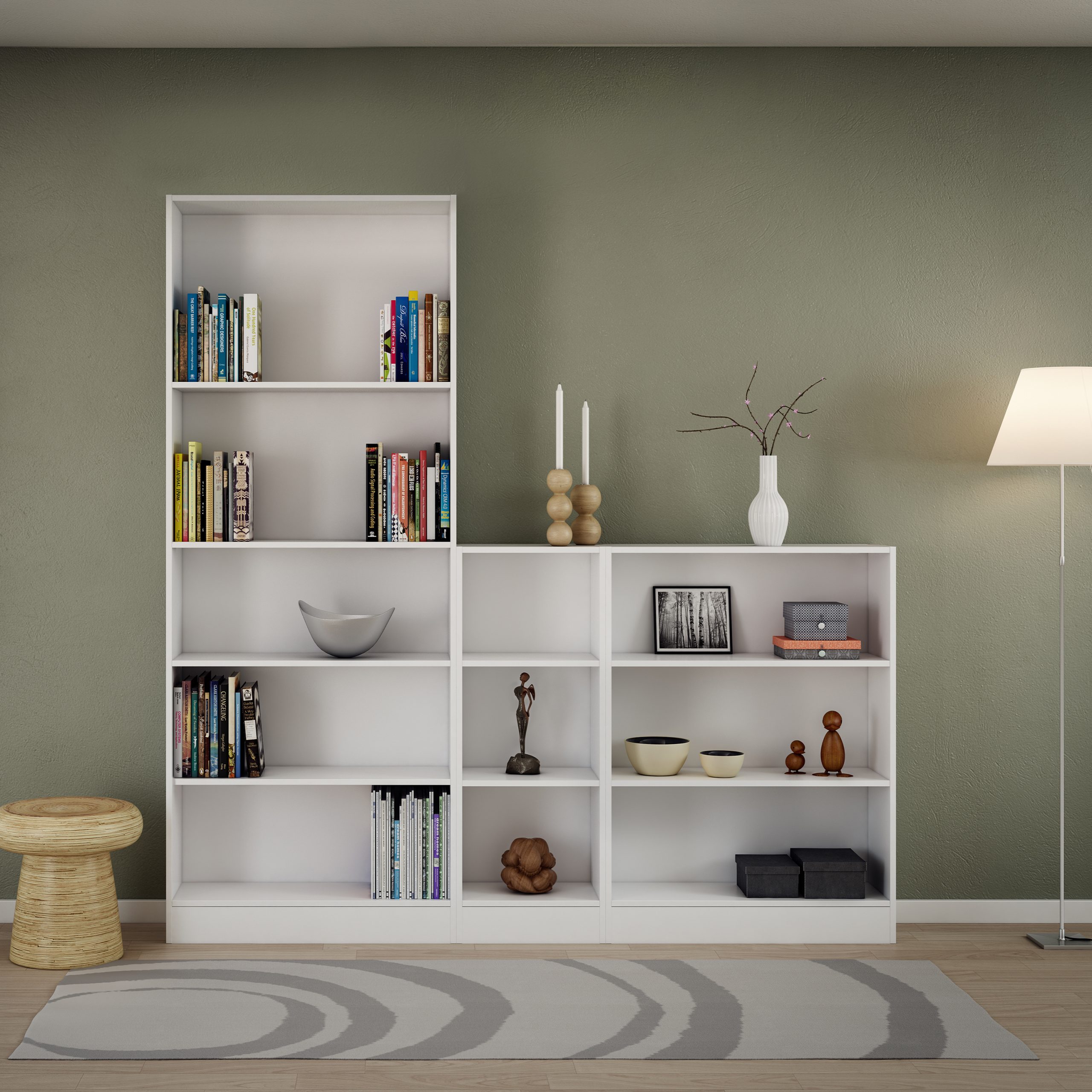 Basic Tall Wide Bookcase (4 Shelves) in White - Image 3