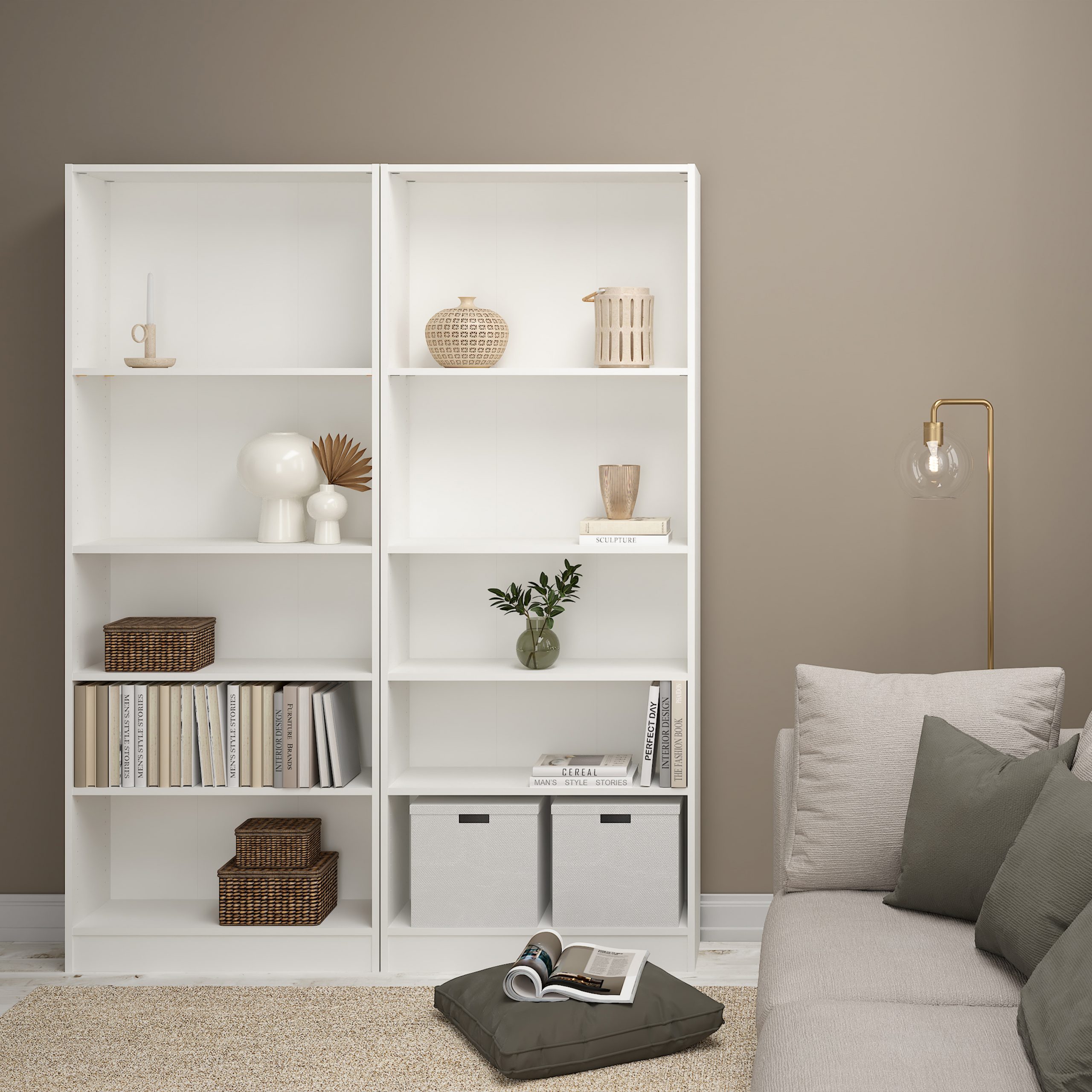 Basic Tall Wide Bookcase (4 Shelves) in White - Image 5