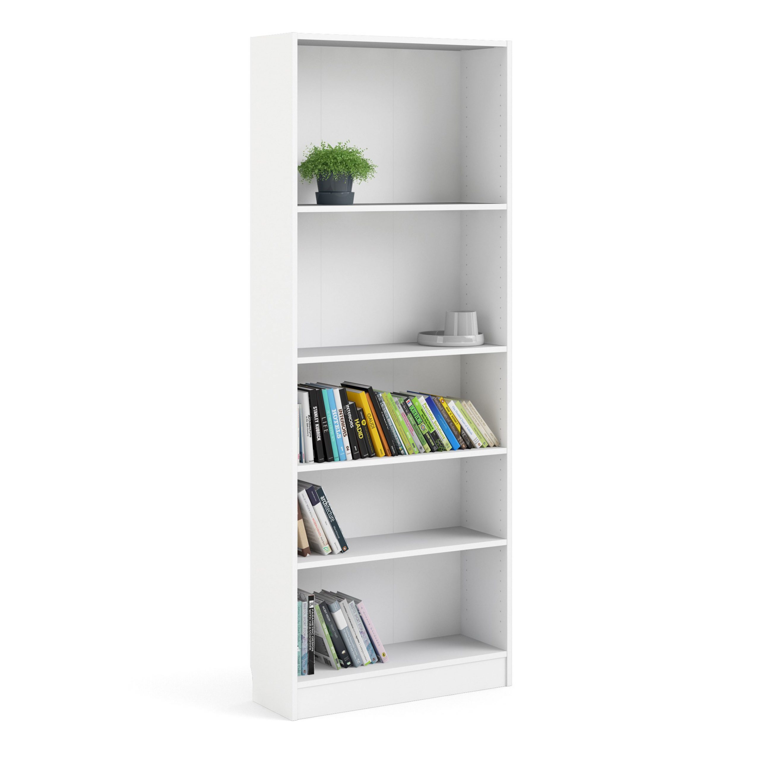 Basic Tall Wide Bookcase (4 Shelves) in White - Image 6