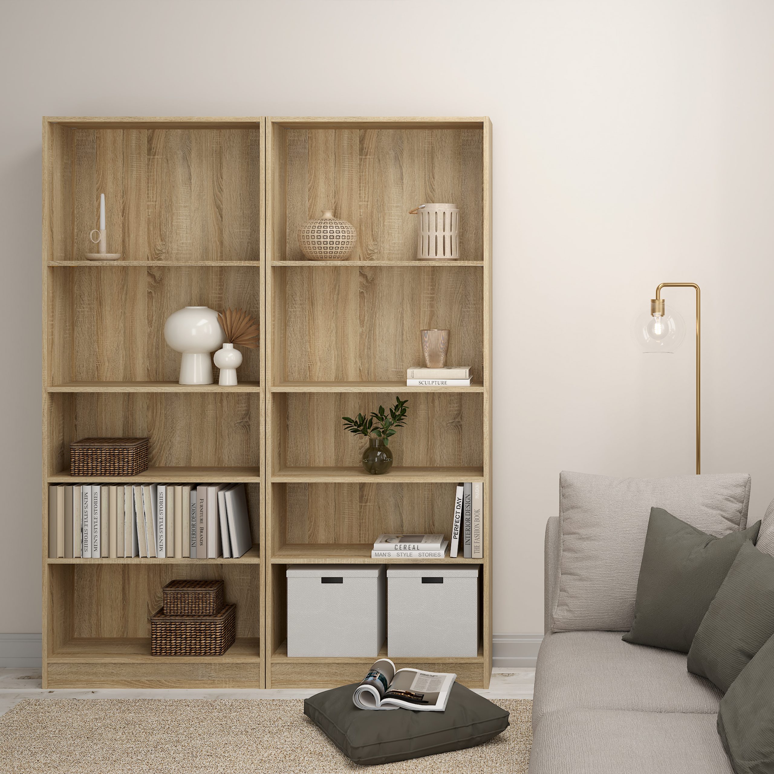 Basic Tall Wide Bookcase (4 Shelves) in Oak - Image 2