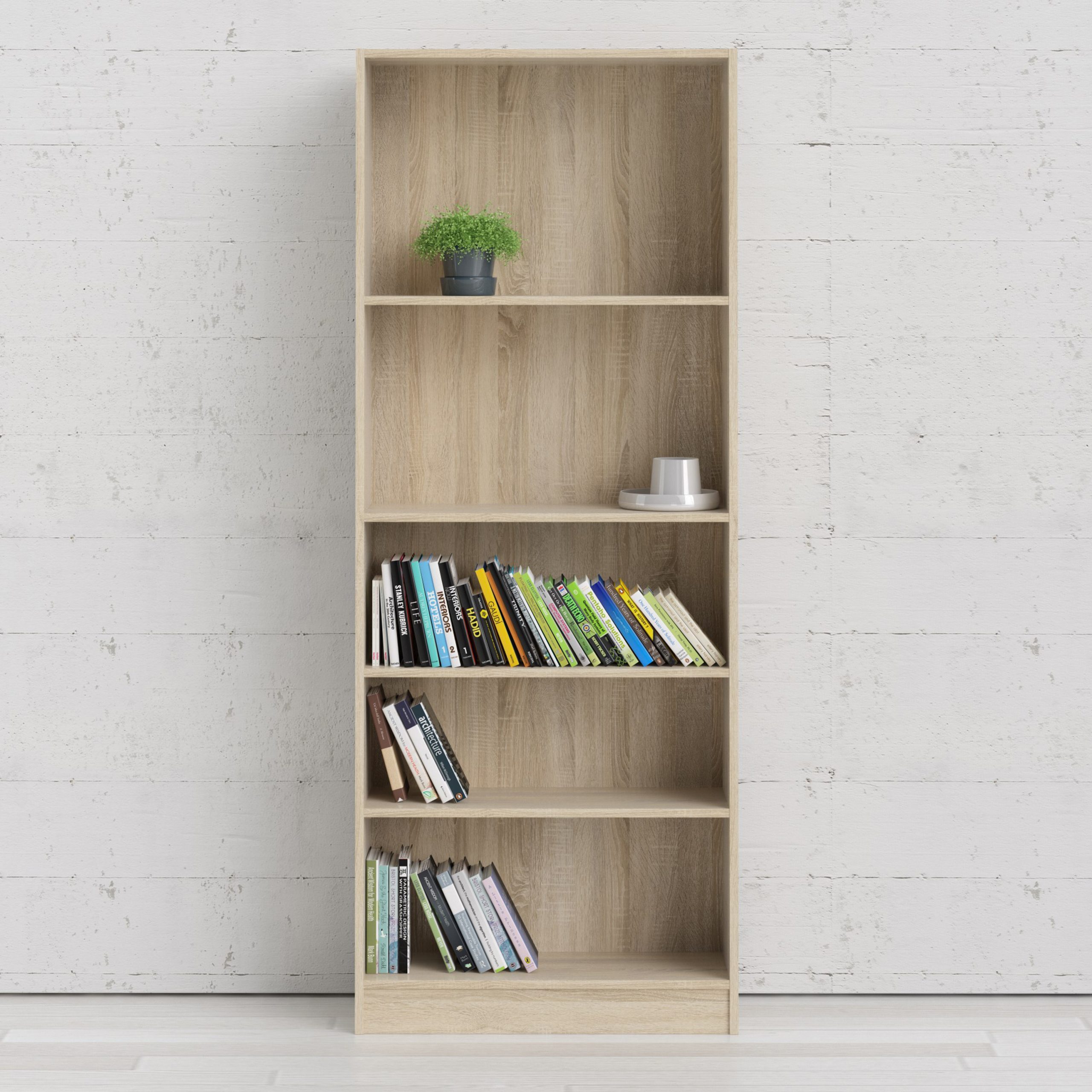 Basic Tall Wide Bookcase (4 Shelves) in Oak - Image 5