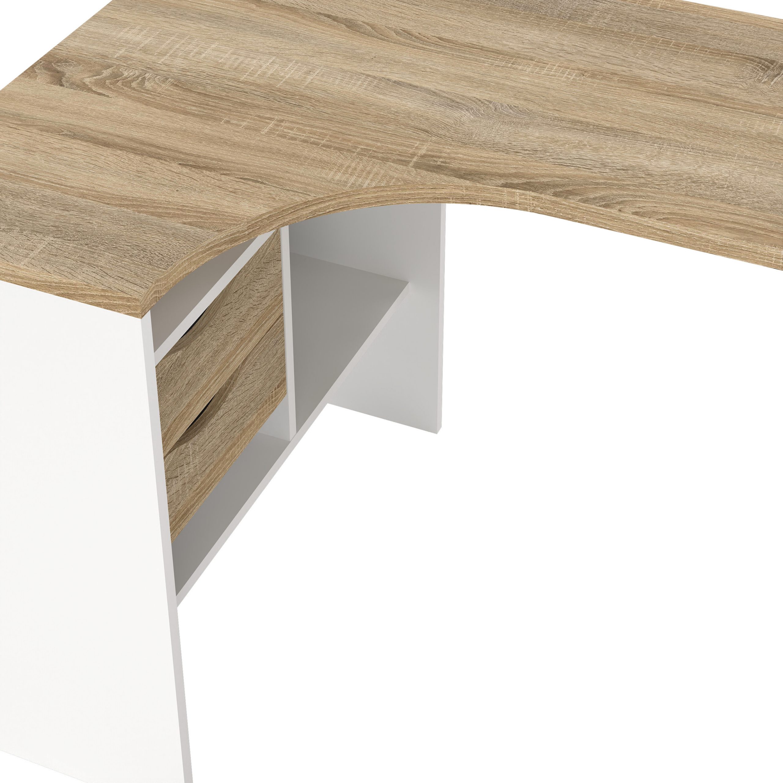 Function Plus Corner Desk 2 Drawers in White and Oak - Image 4