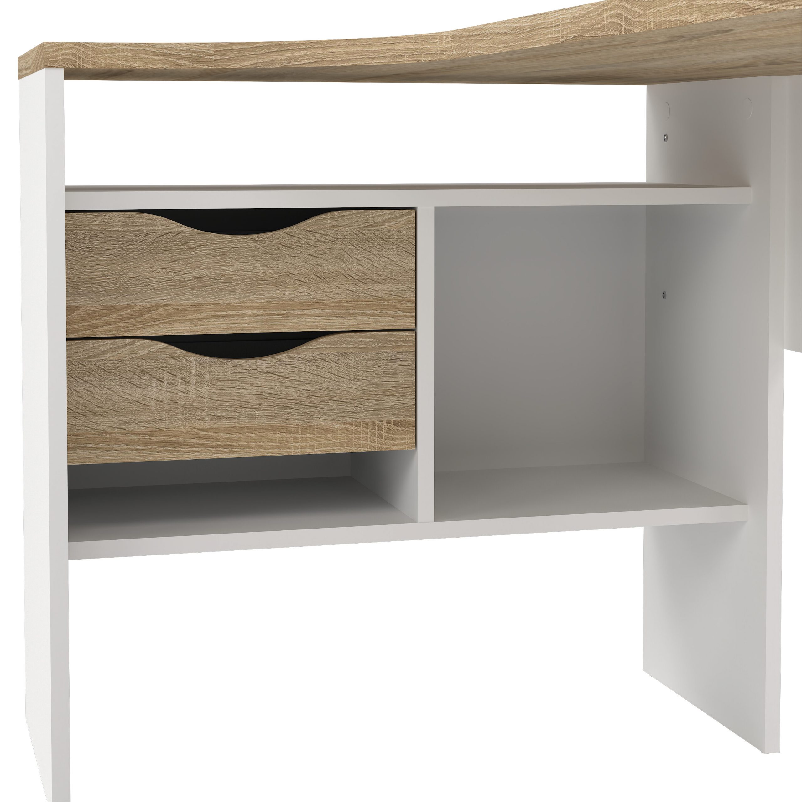 Function Plus Corner Desk 2 Drawers in White and Oak - Image 5