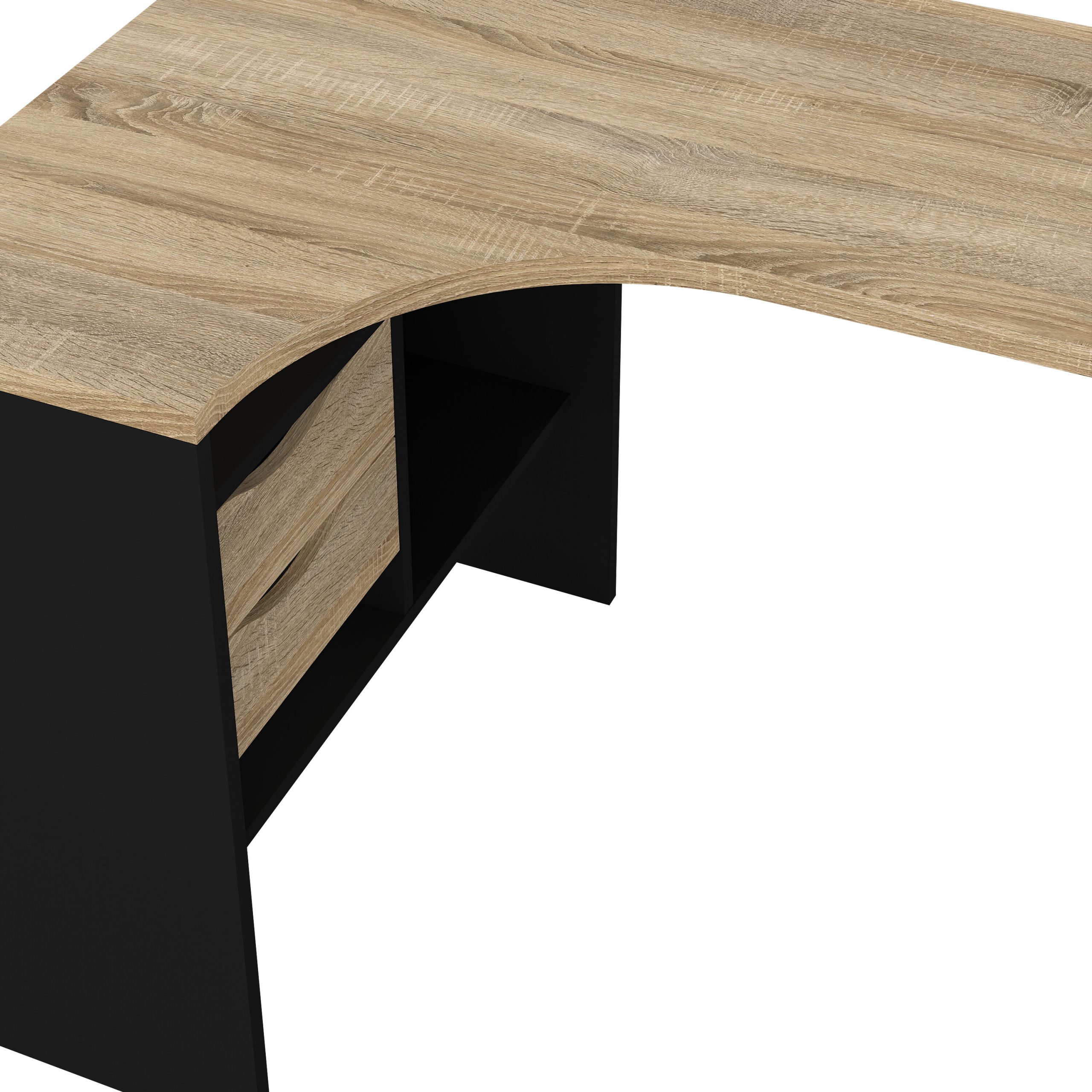Function Plus Corner Desk 2 Drawers in Black Matt and Oak - Image 3